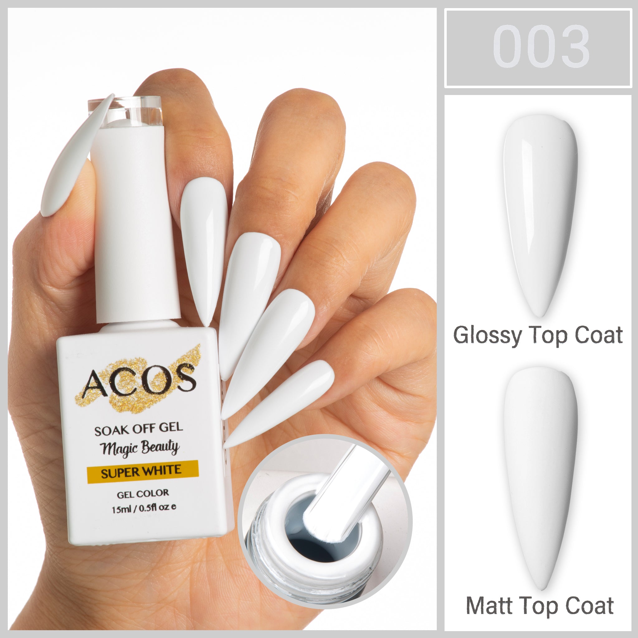 ACOS Magic Beauty Gel Polish Colour Super White (003) - Lashmer