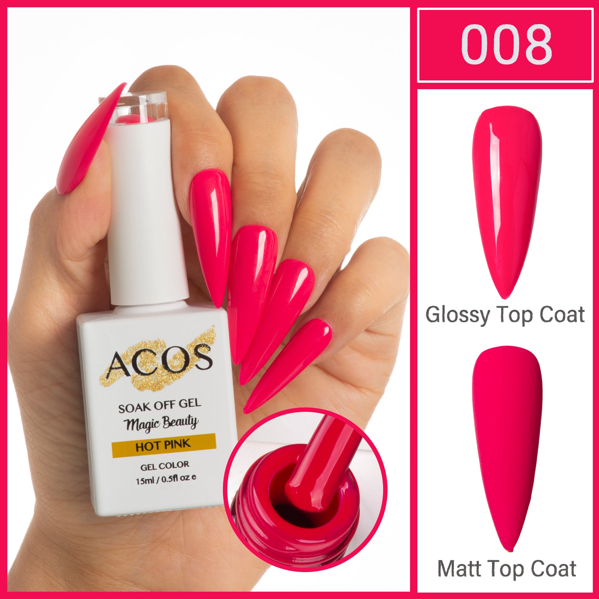 ACOS Magic Beauty Gel Polish Colour Hot Pink (008) - Lashmer