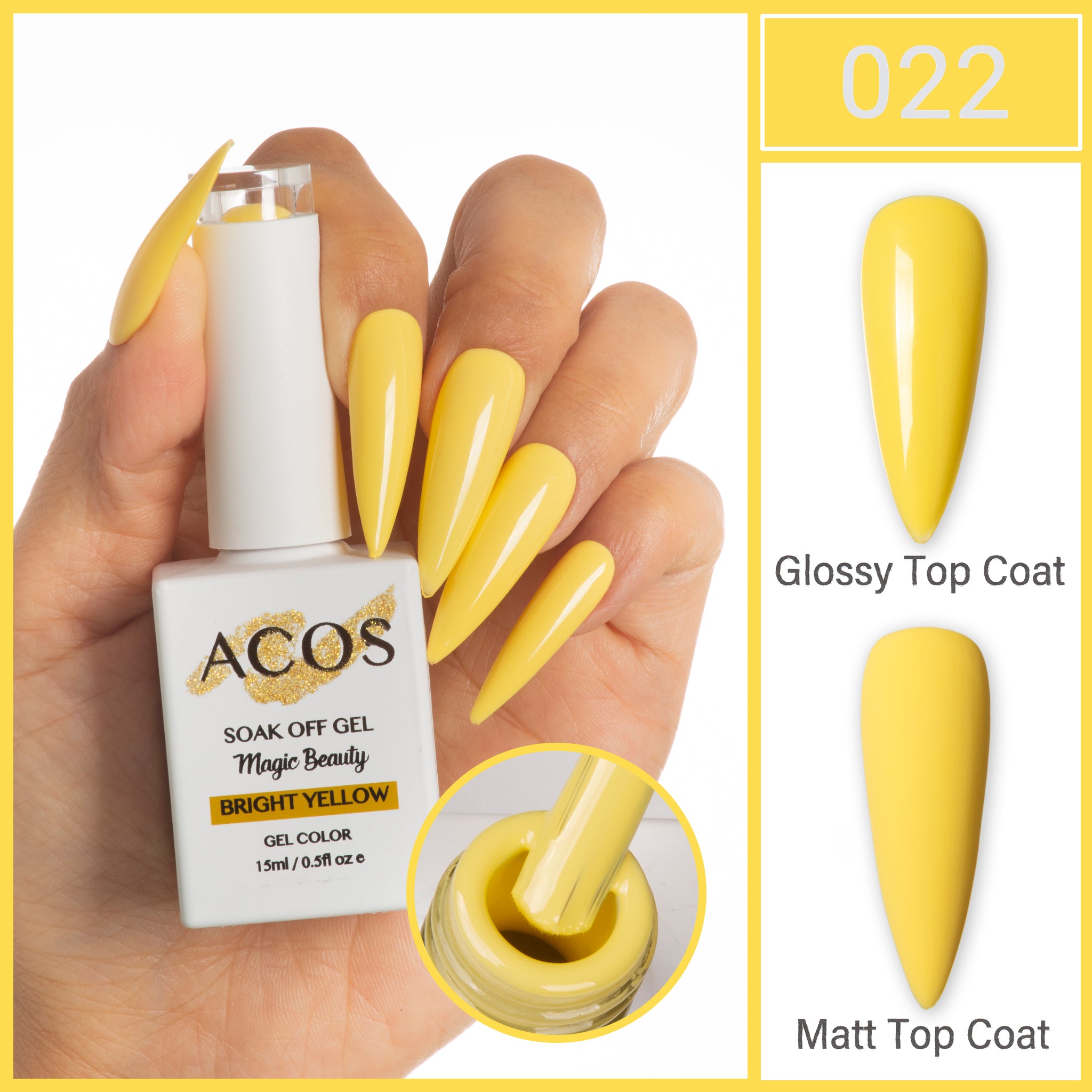 ACOS Magic Beauty Gel Polish Colour Bright Yellow (022) - Lashmer