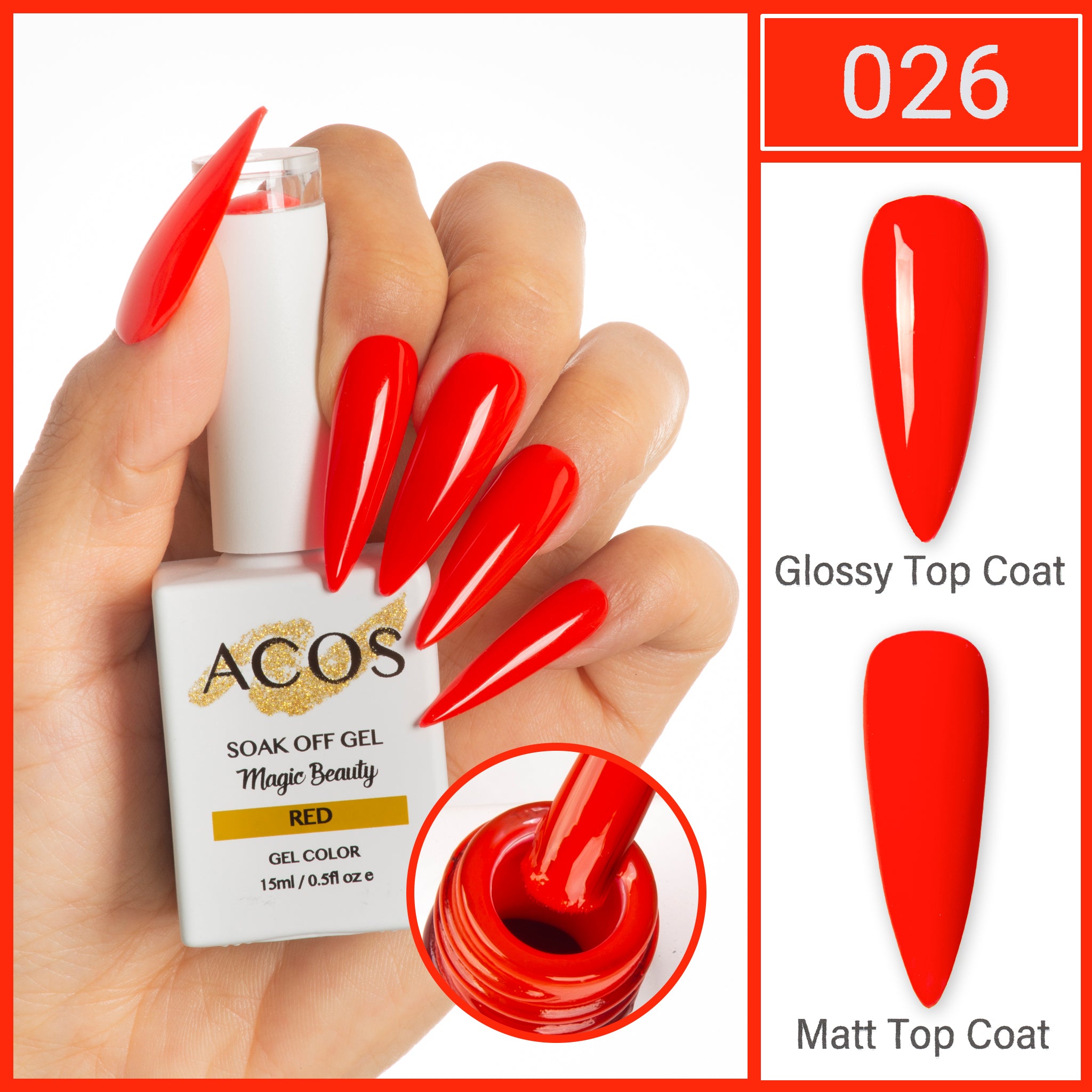 ACOS Magic Beauty Gel Polish Colour Red (026) - Lashmer