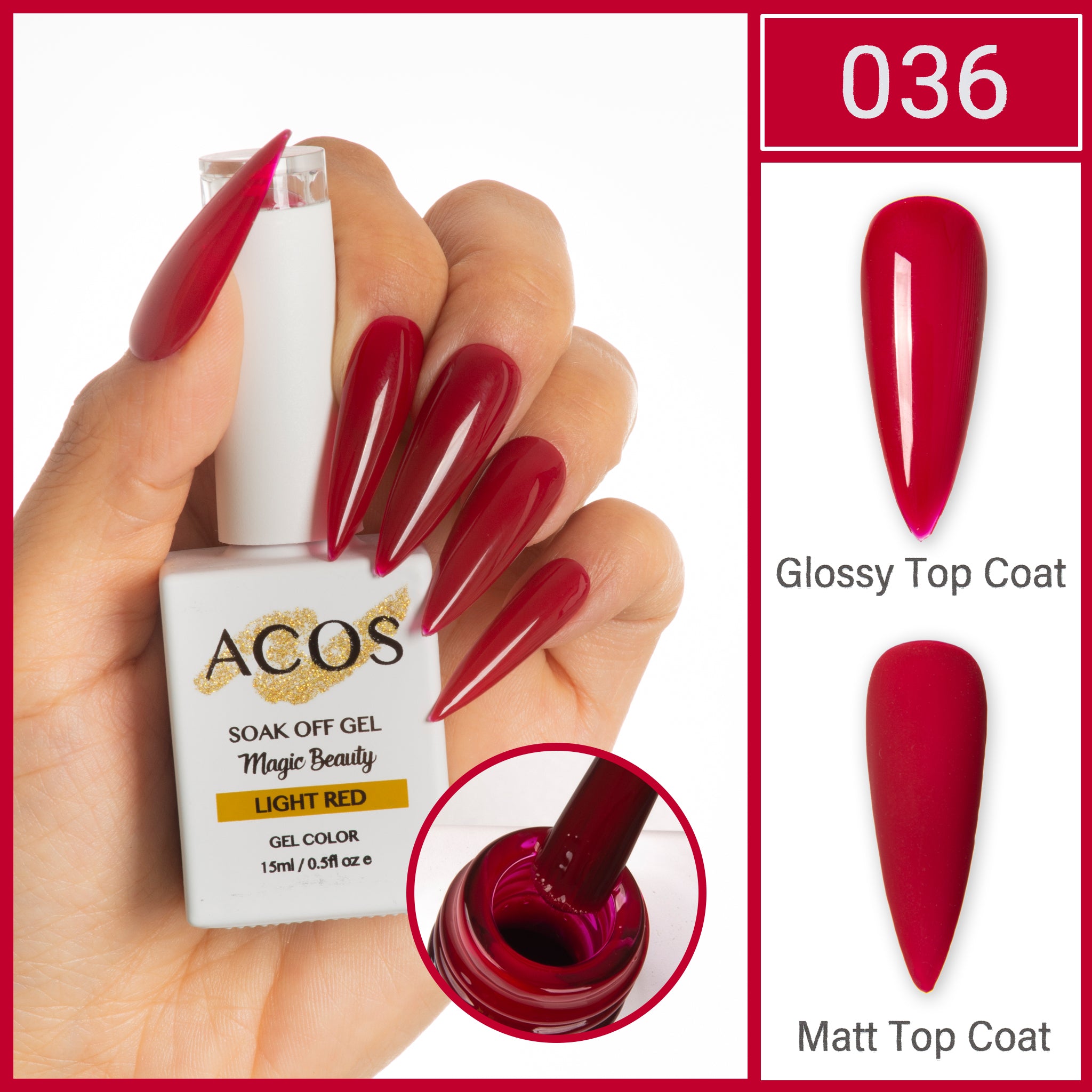 ACOS Magic Beauty Gel Polish Colour Light Red (036) - Lashmer