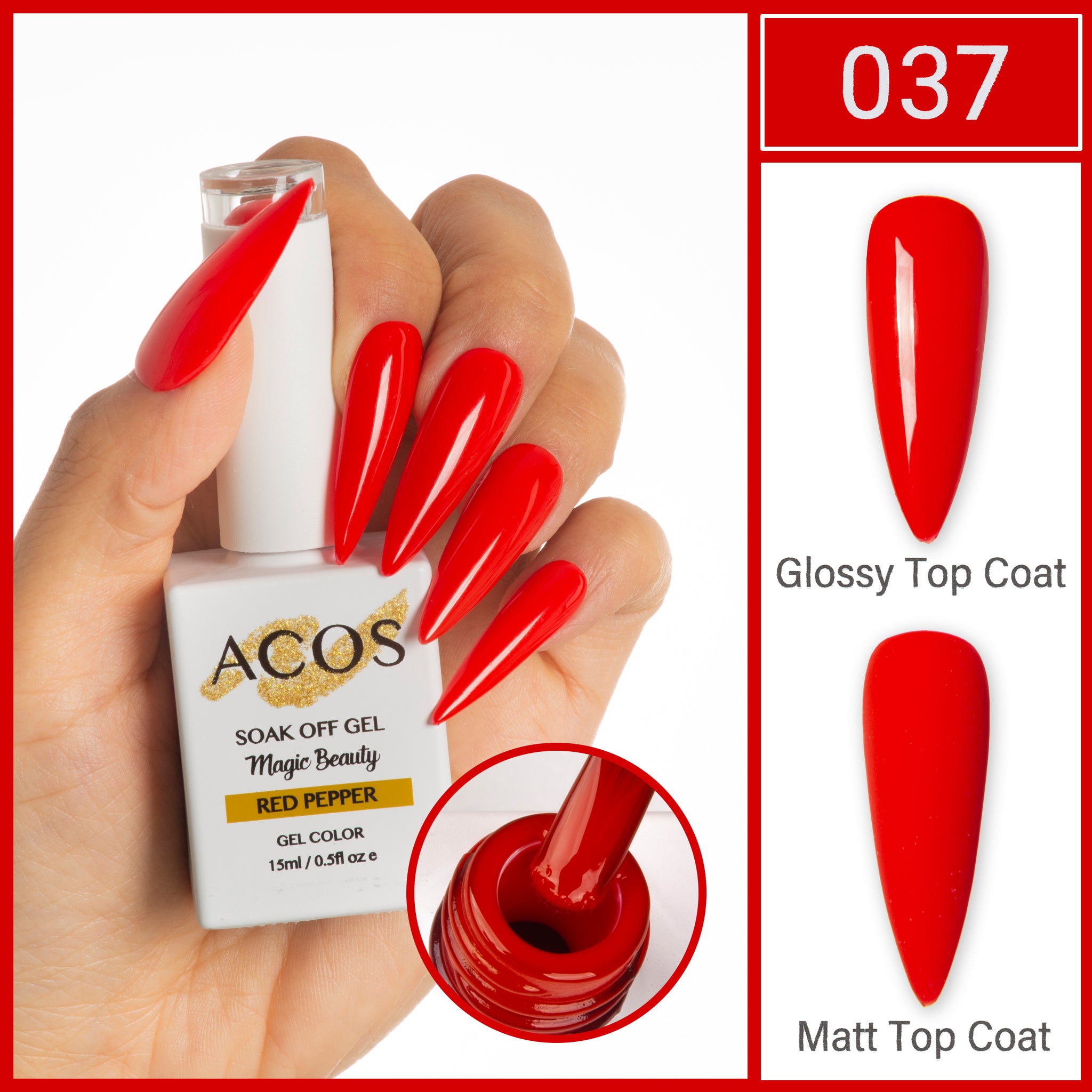 ACOS Magic Beauty Gel Polish Colour Red Pepper (037) - Lashmer