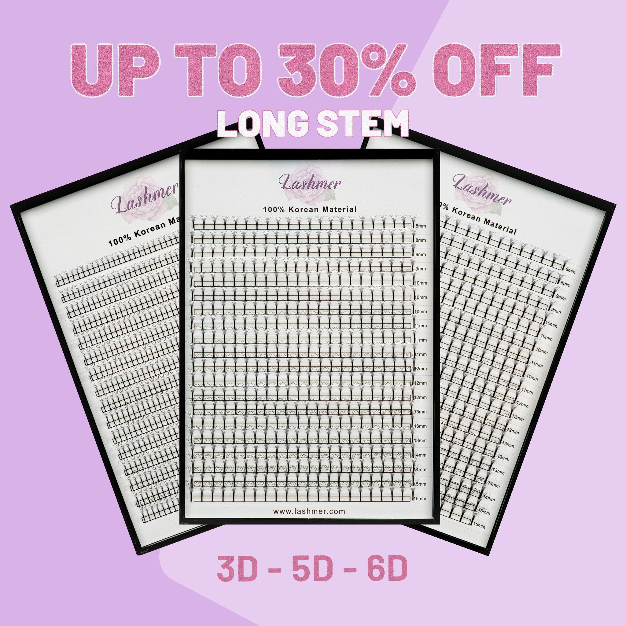 Lashmer Long Stem Pro Saver Bundle - x3 Trays - 1400 Fans - Lashmer