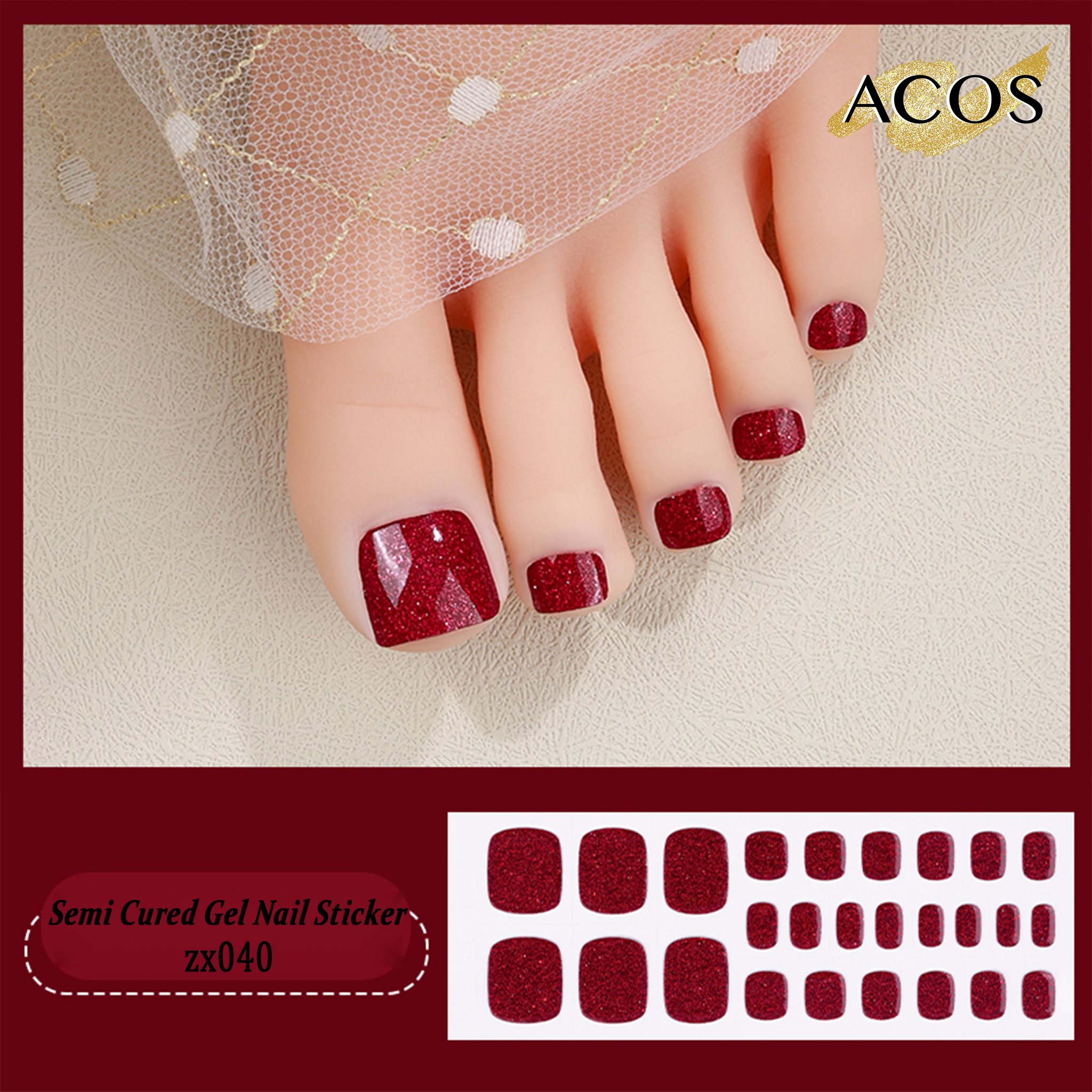 ACOS Semi Cured Gel Sticker for Feet -- Style #040 - Lashmer