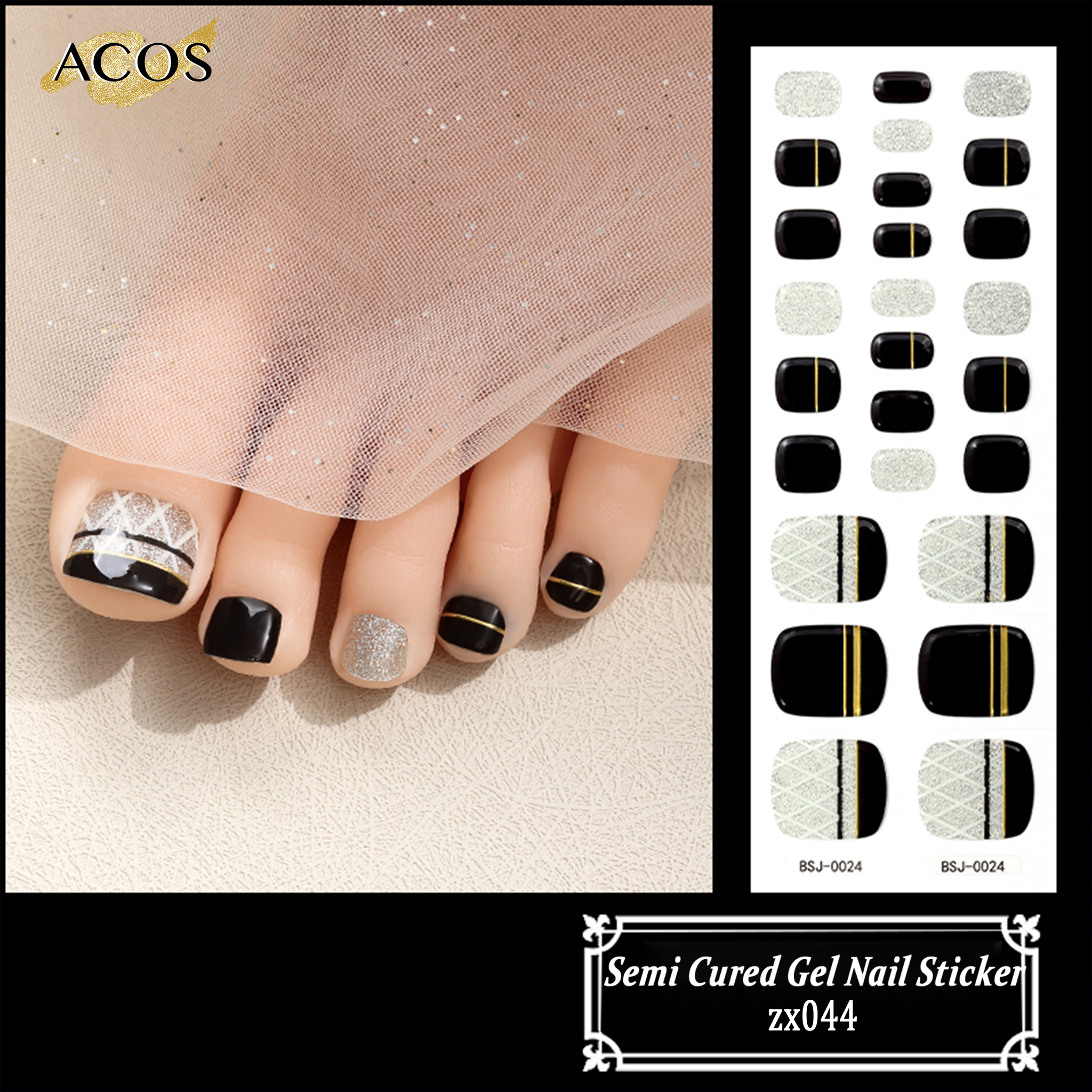 ACOS Semi Cured Gel Sticker for Feet -- Style #044 - Lashmer