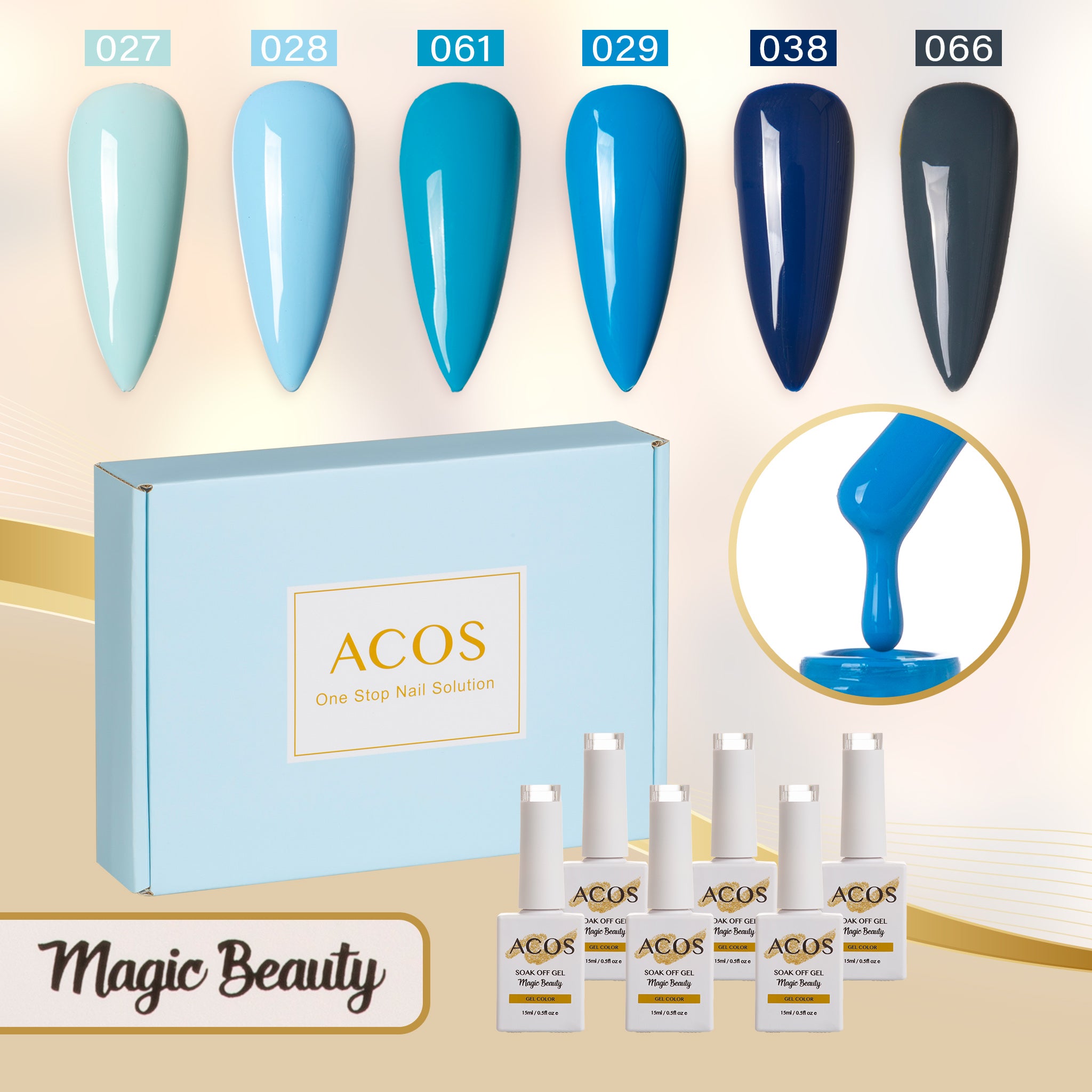ACOS Gel Polish 6pcs Set (Blue Colour ) - Lashmer