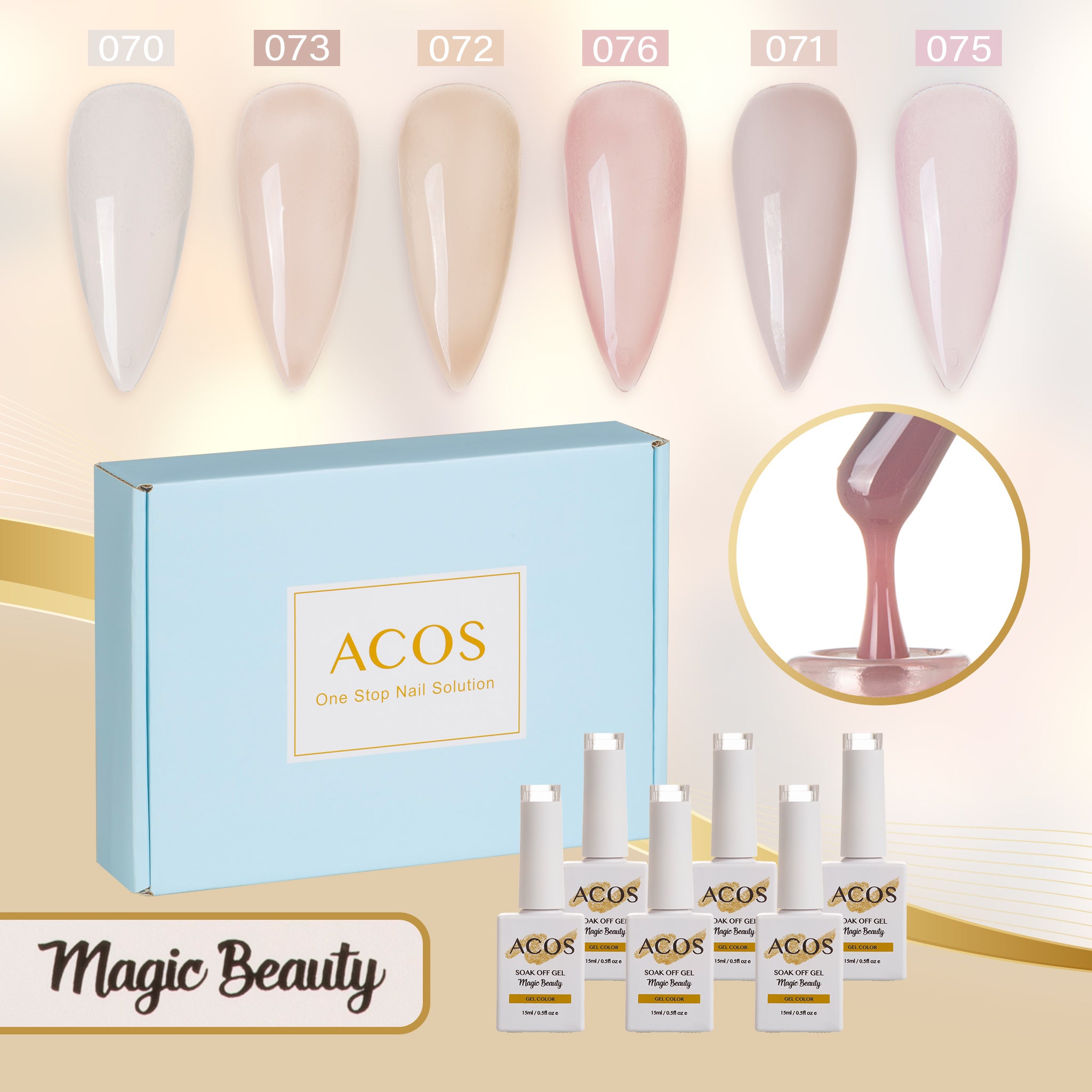 ACOS Gel Polish 6pcs Set (Nude Transparent Colour ) - Lashmer