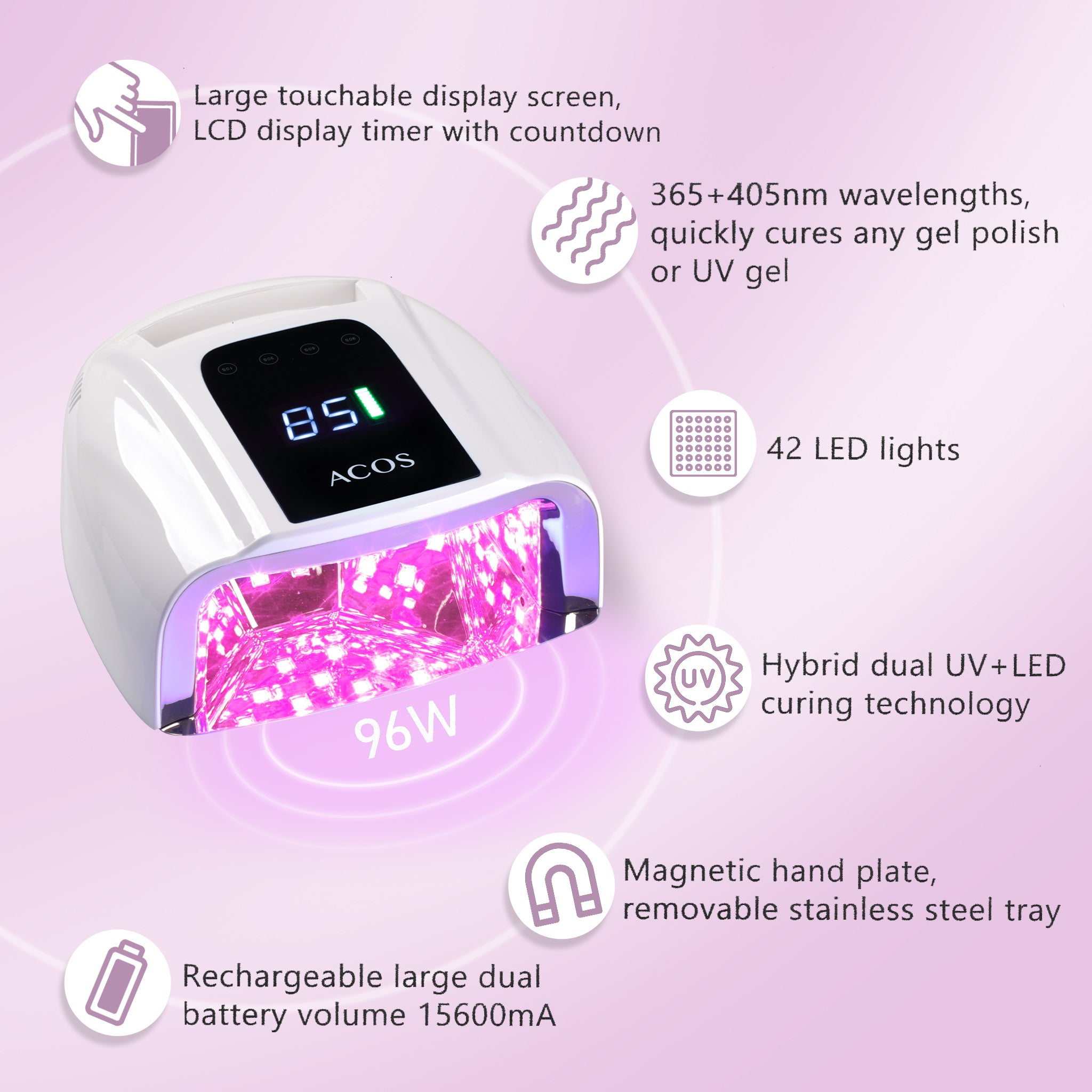 ACOS PRO Rechargeable Cordless Nail Lamp LED/UV 96W - Lashmer