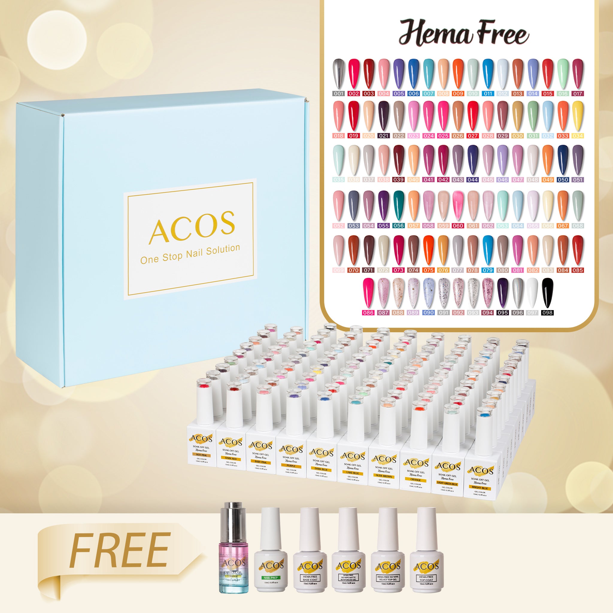 ACOS Hema Free Full Range of Gel Polish Kit 98 Colours - Lashmer