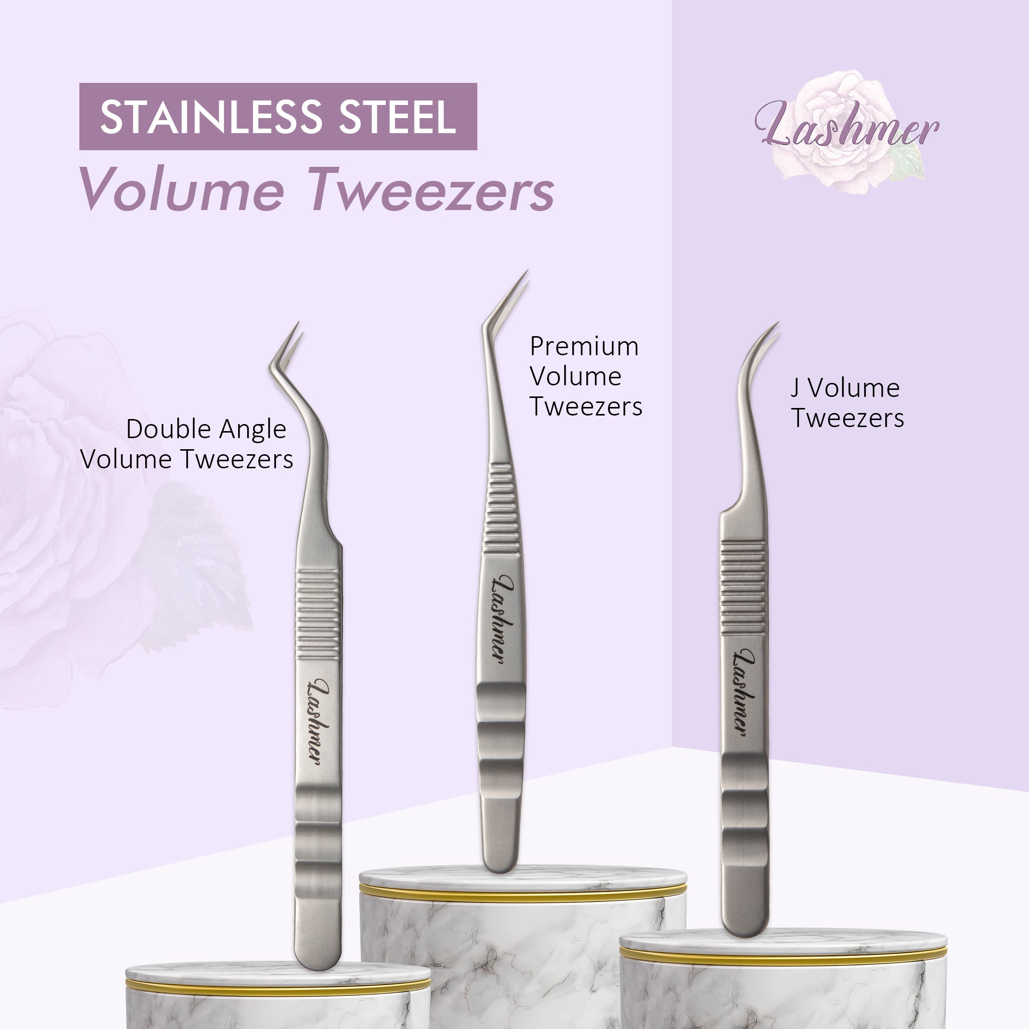 Lashmer Stainless steel Premium Tweezers Bundle (3 pcs) - Lashmer