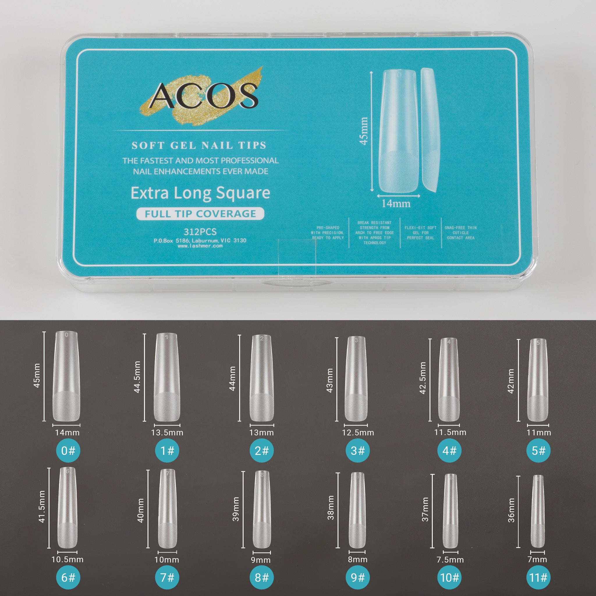 ACOS Soft Gel Nail Tips -Extra Long Square - Lashmer