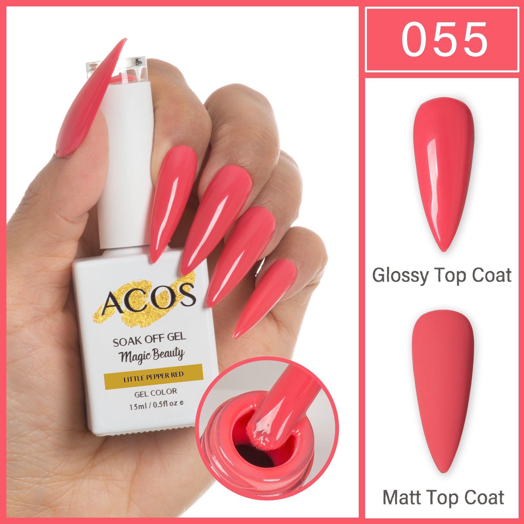ACOS Magic Beauty Gel Polish Colour Little Pepper Red (055) - Lashmer