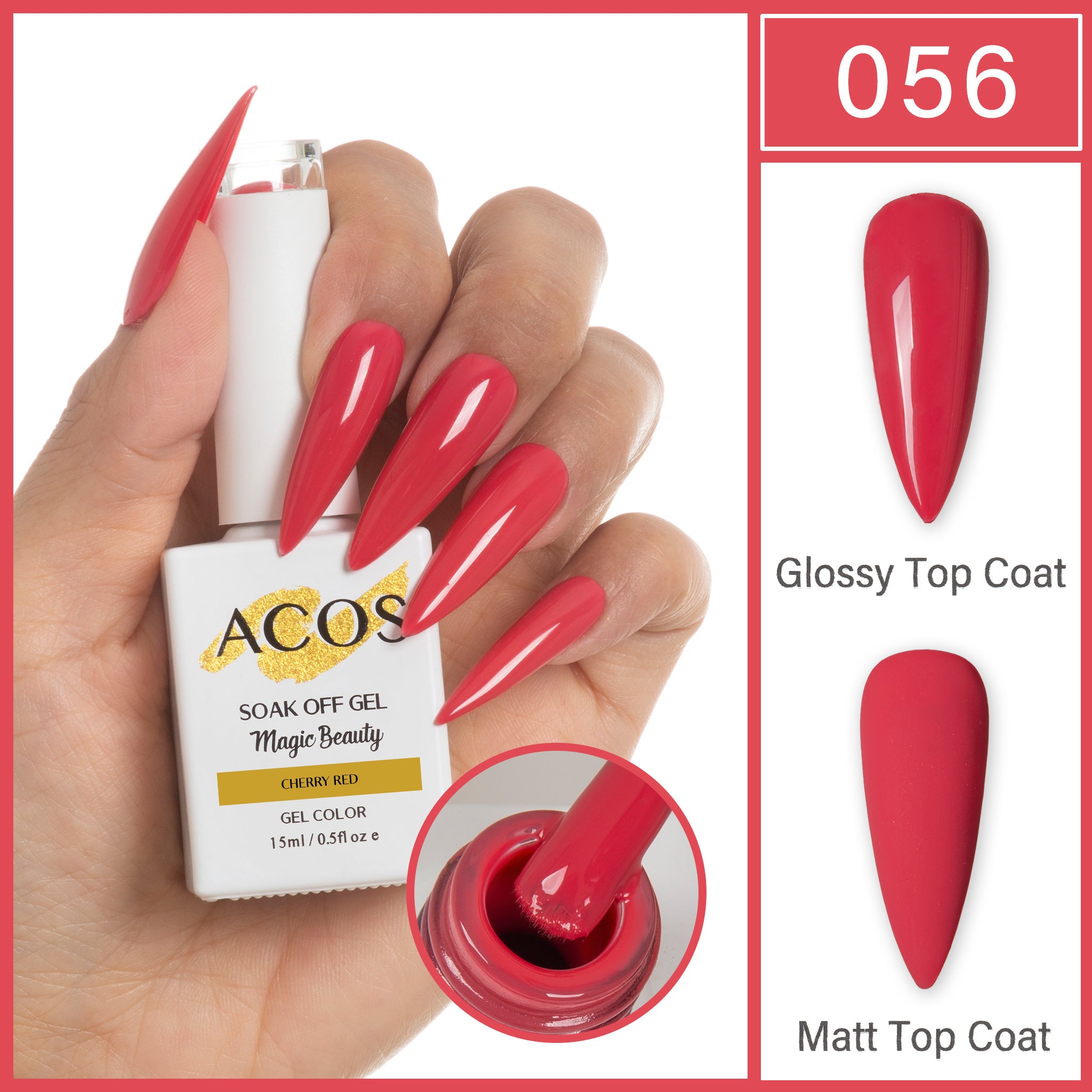 ACOS Magic Beauty Gel Polish Colour Cherry Red (056) - Lashmer