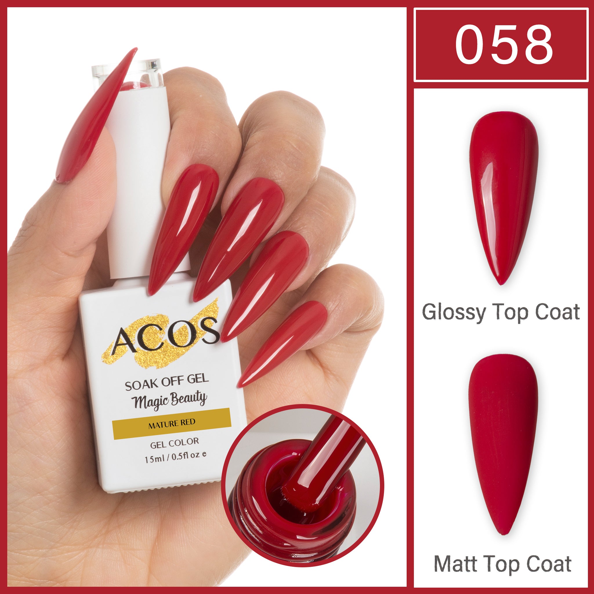 ACOS Magic Beauty Gel Polish Colour Mature Red (058) - Lashmer