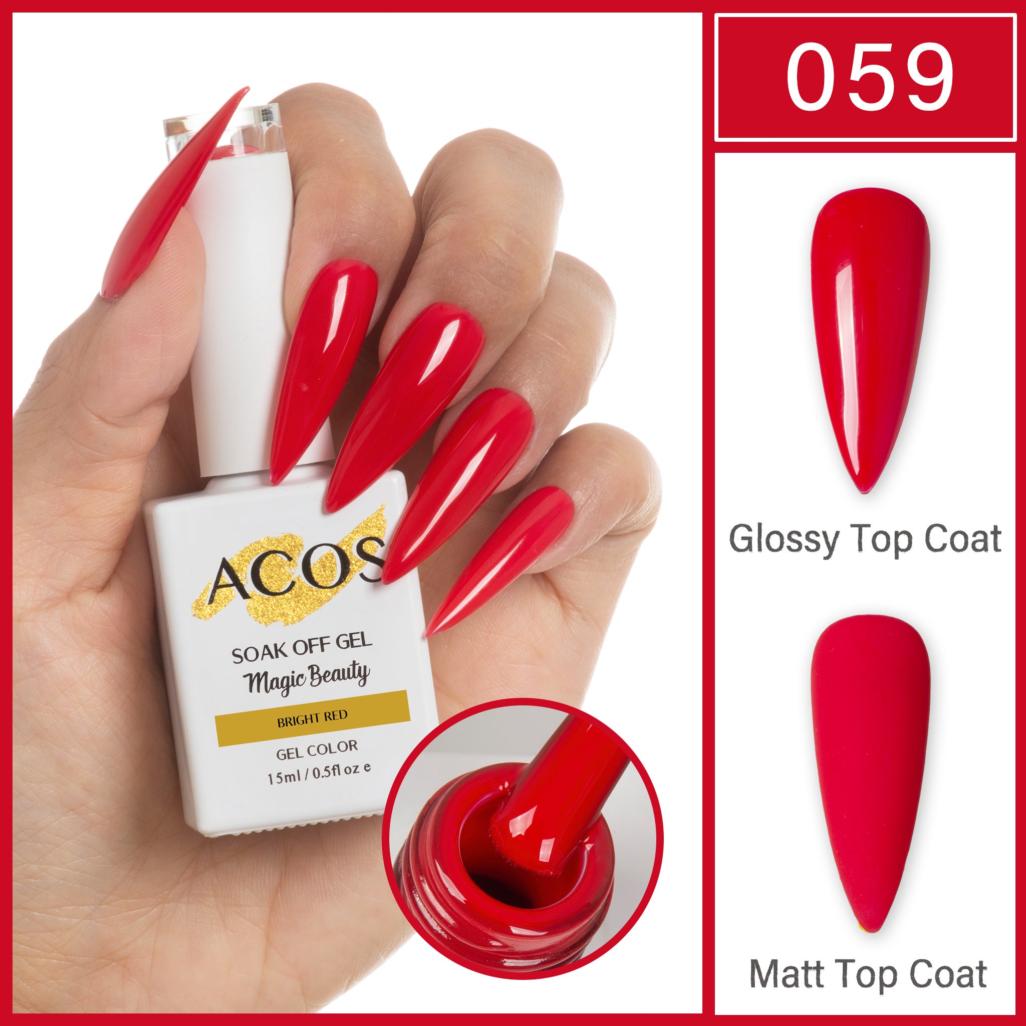 ACOS Magic Beauty Gel Polish Colour Bright Red (059) - Lashmer