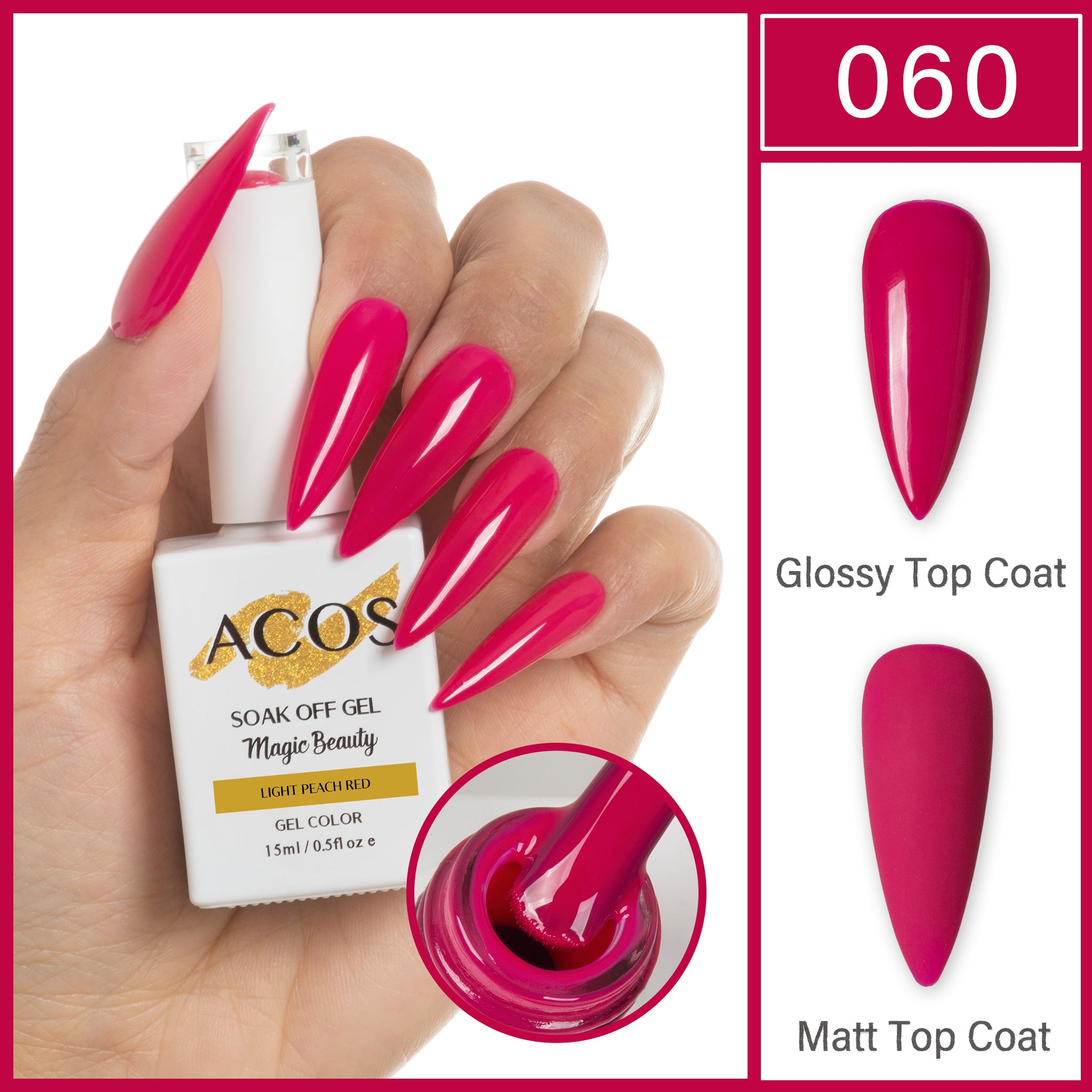 ACOS Magic Beauty Gel Polish Colour Light Peach Red (060) - Lashmer