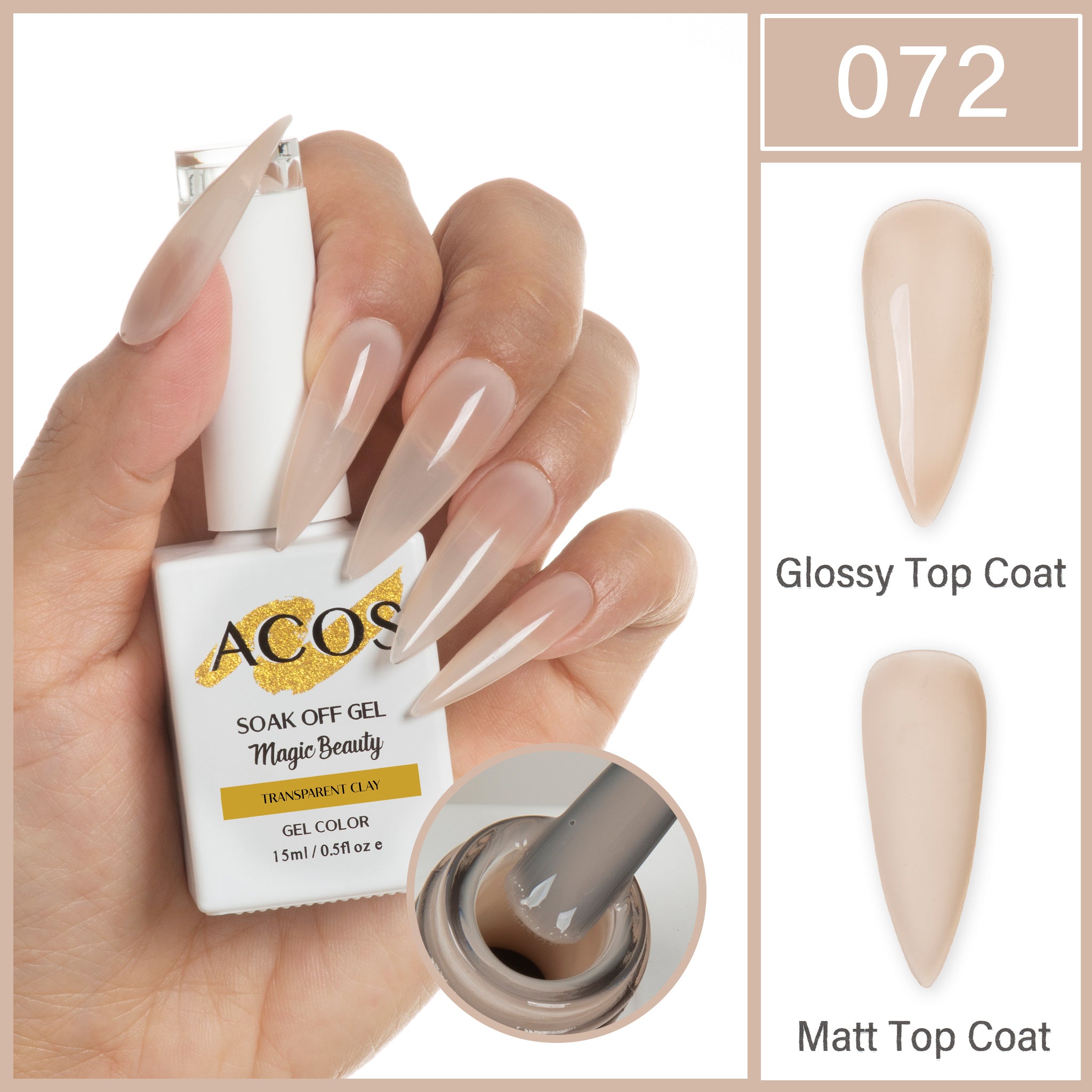 ACOS Magic Beauty Gel Polish Colour TRANSPARENT CLAY (072) - Lashmer