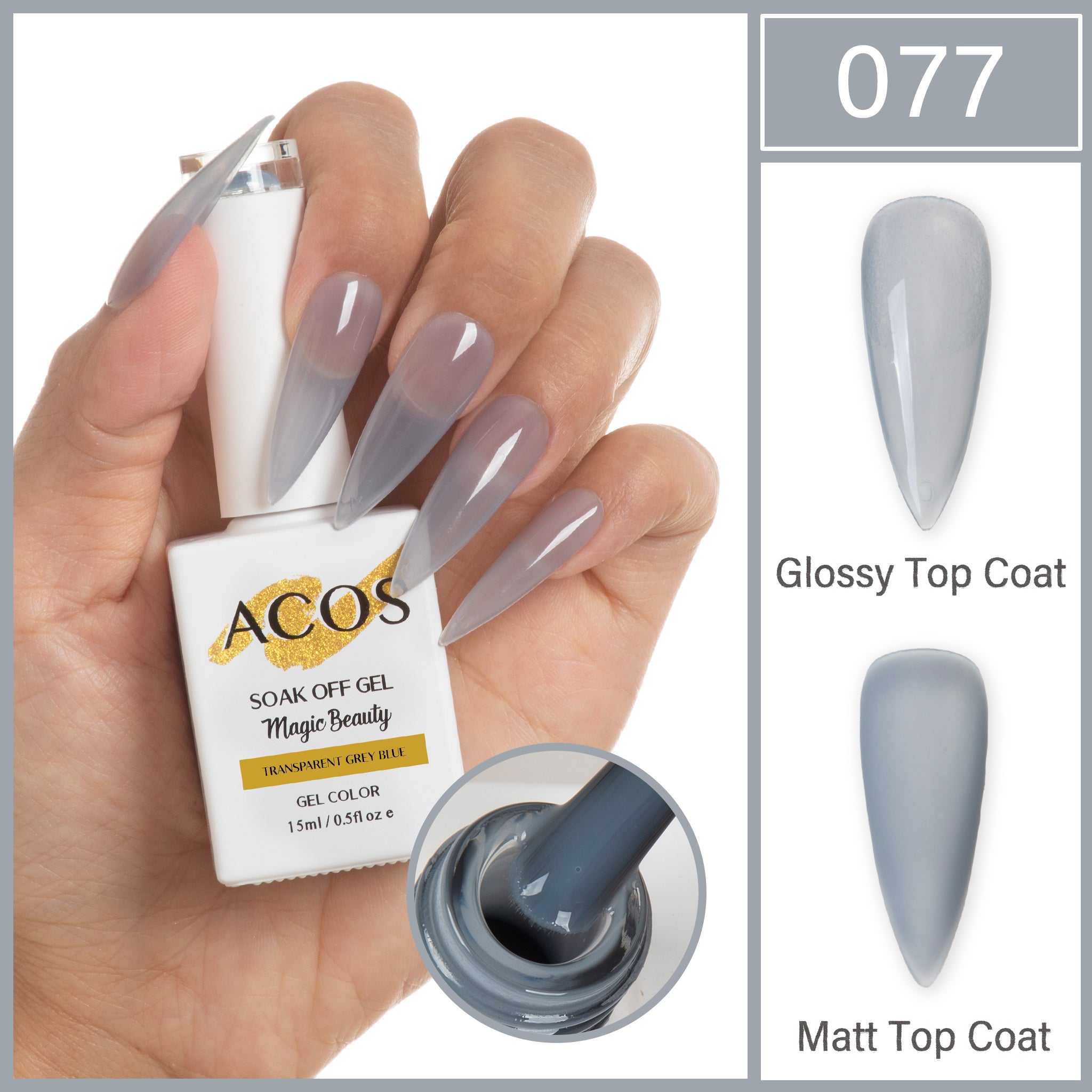 ACOS Magic Beauty Gel Polish Colour TRANSPARENT GREY BLUE - Lashmer