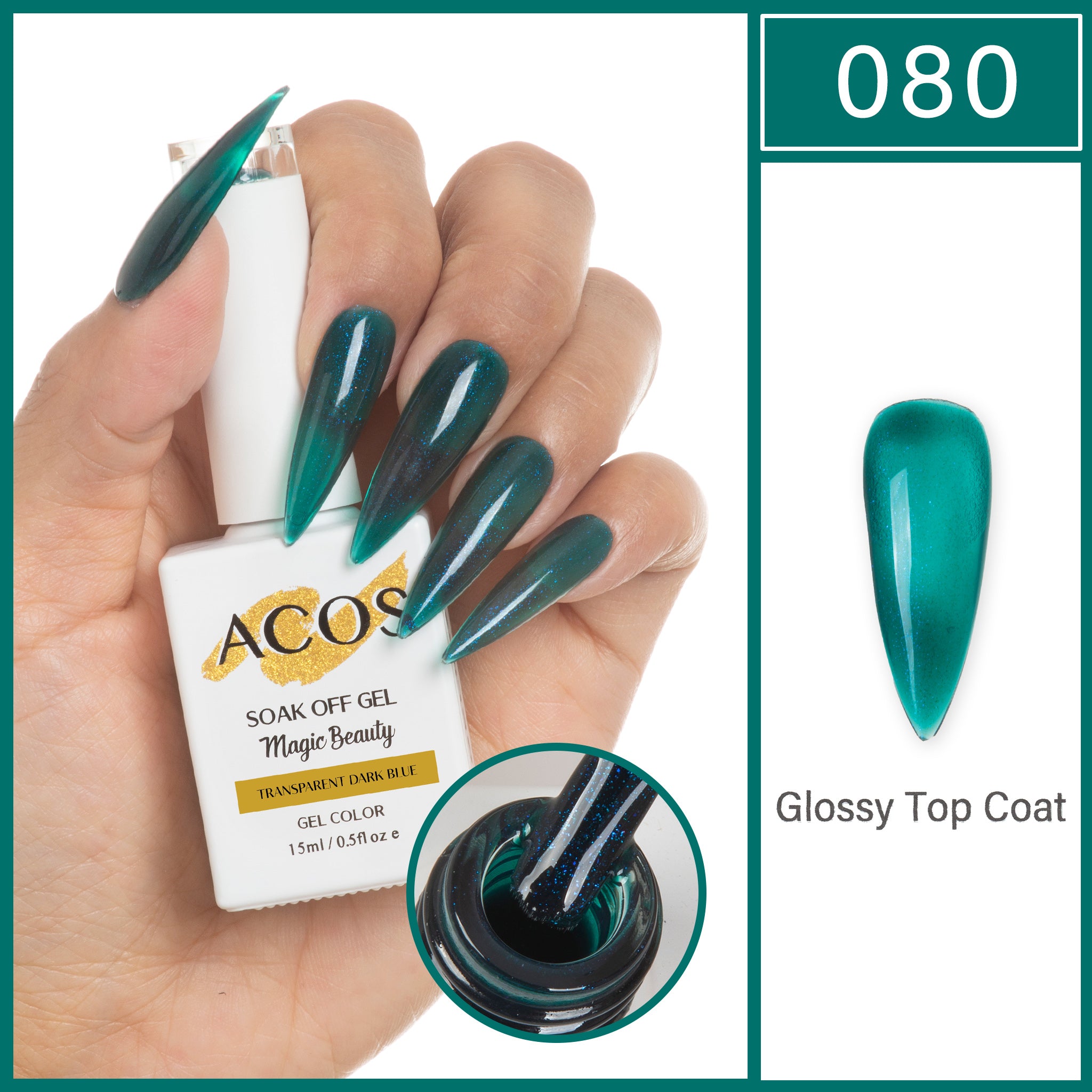 ACOS Magic Beauty Gel Polish TRANSPARENT DARK BLUE (080) - Lashmer