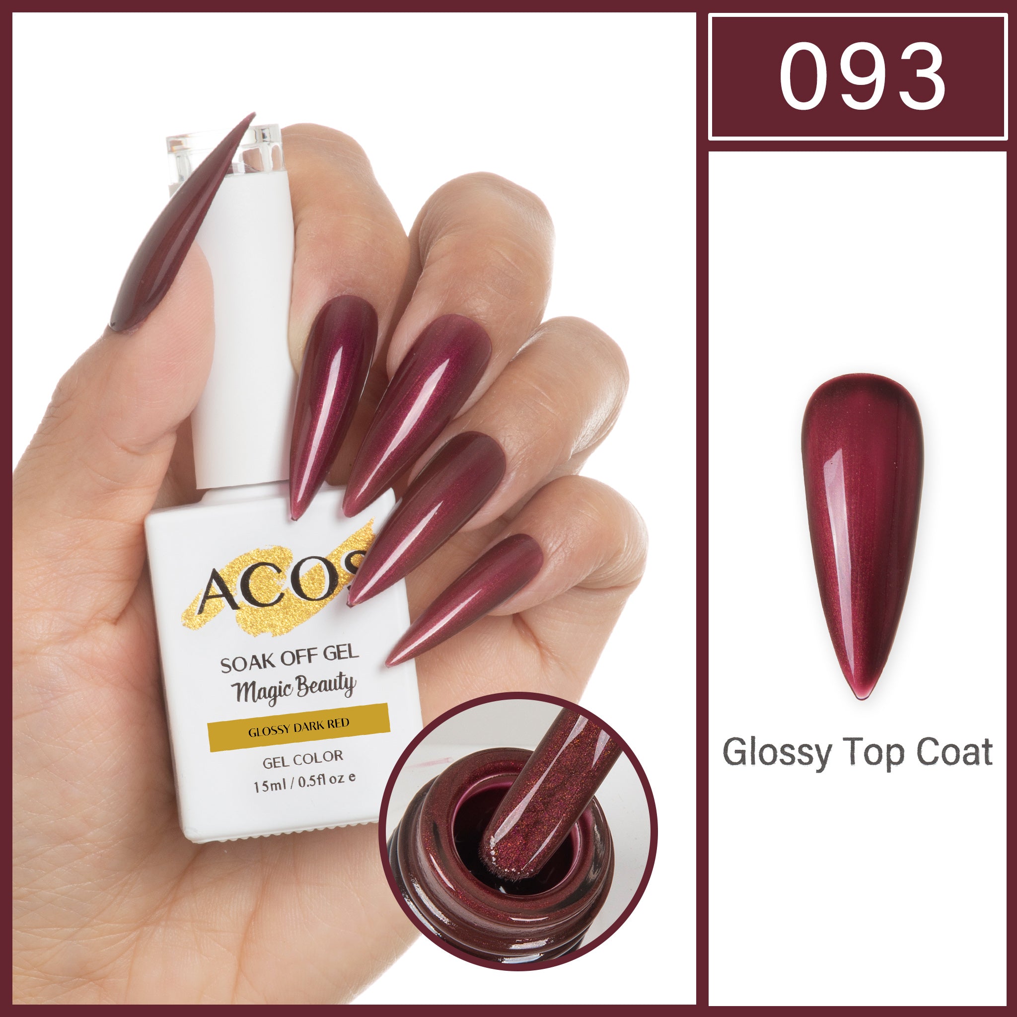 ACOS Magic Beauty Gel Polish GLOSSY DARK RED (093) - Lashmer