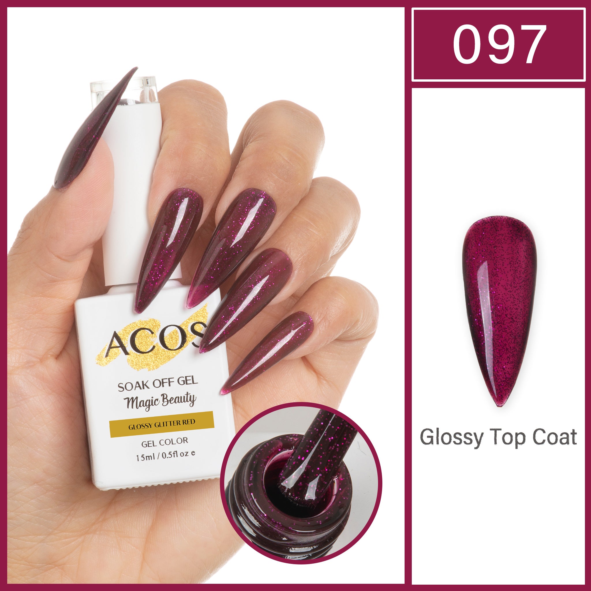 ACOS Magic Beauty Gel Polish GLOSSY GLITTER RED (097) - Lashmer