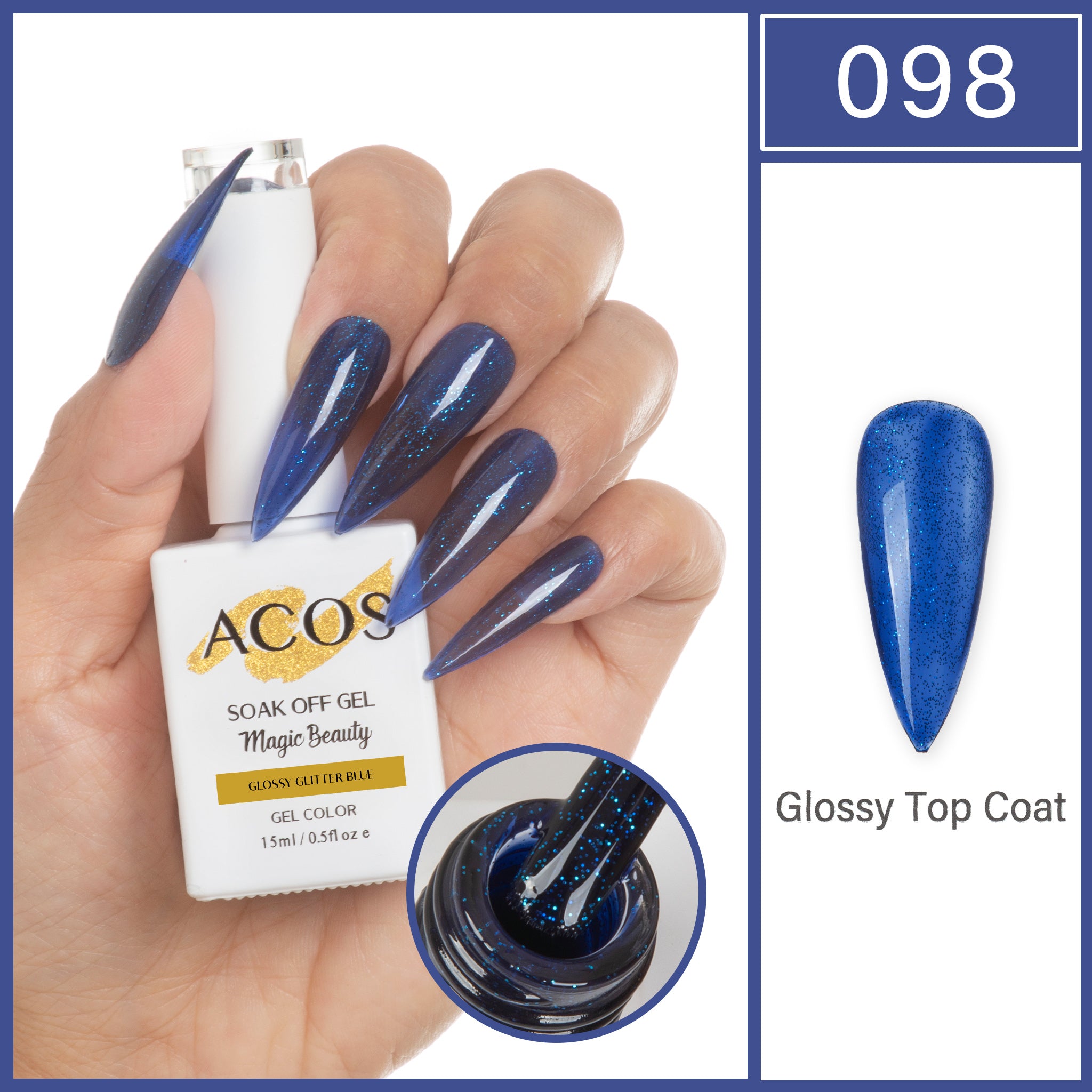 ACOS Magic Beauty Gel Polish GLOSSY GLITTER BLUE (098) - Lashmer