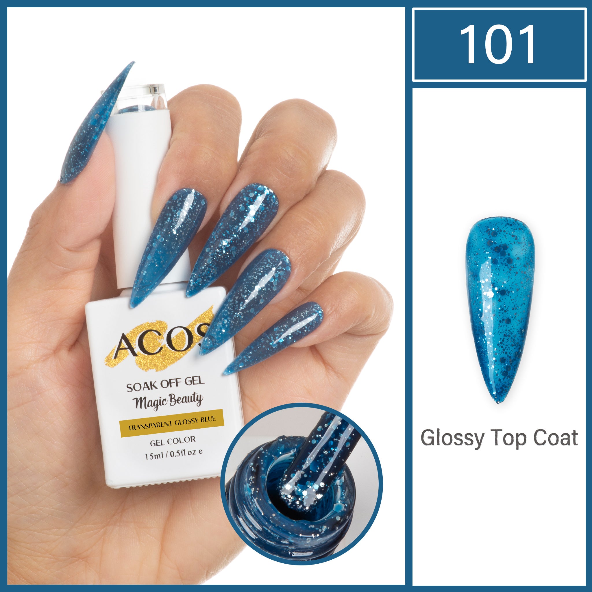 ACOS Magic Beauty Gel Polish Colour GLOSSY BLUE (101) - Lashmer