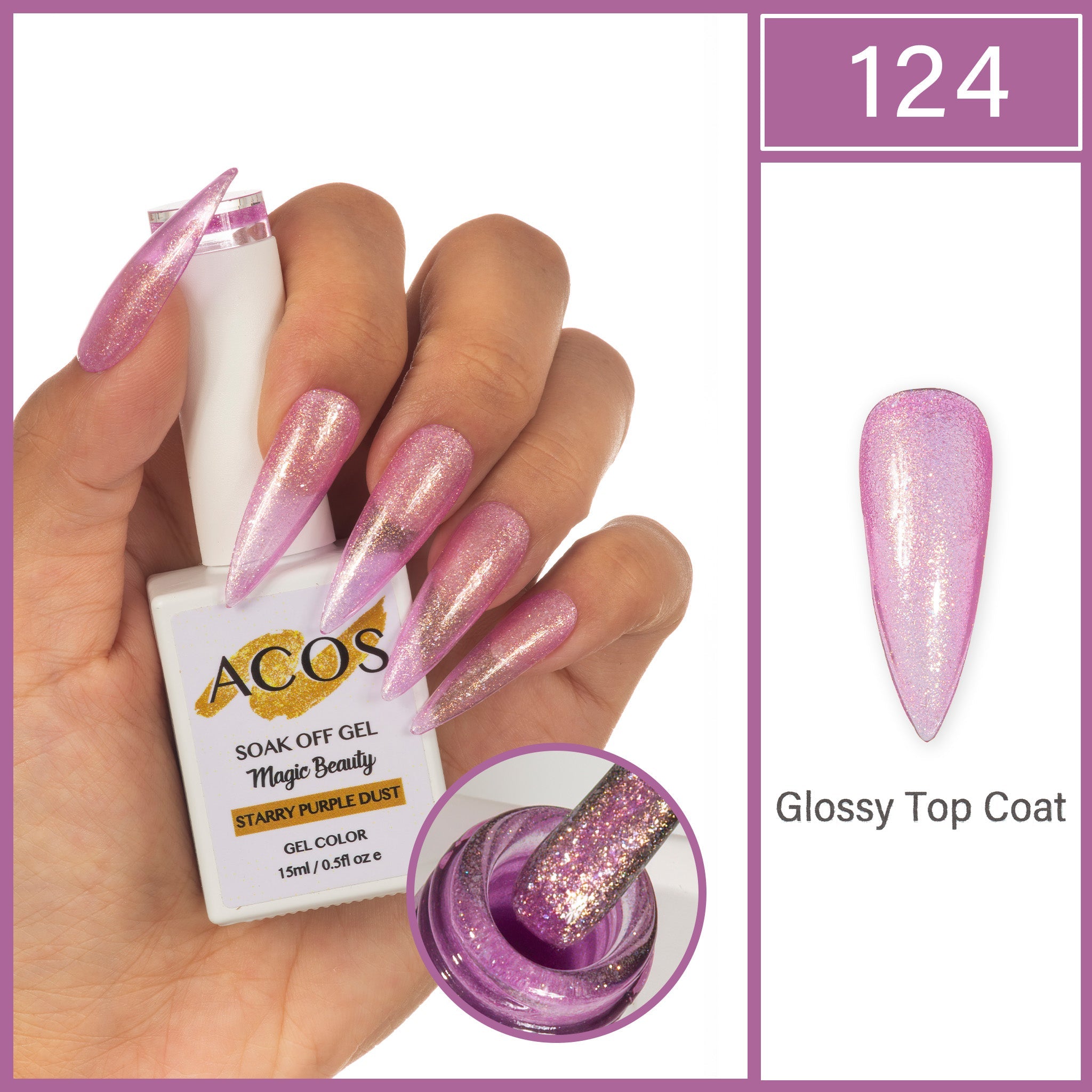 ACOS Magic Beauty Gel Polish Starry Purple Dust(124) - Lashmer