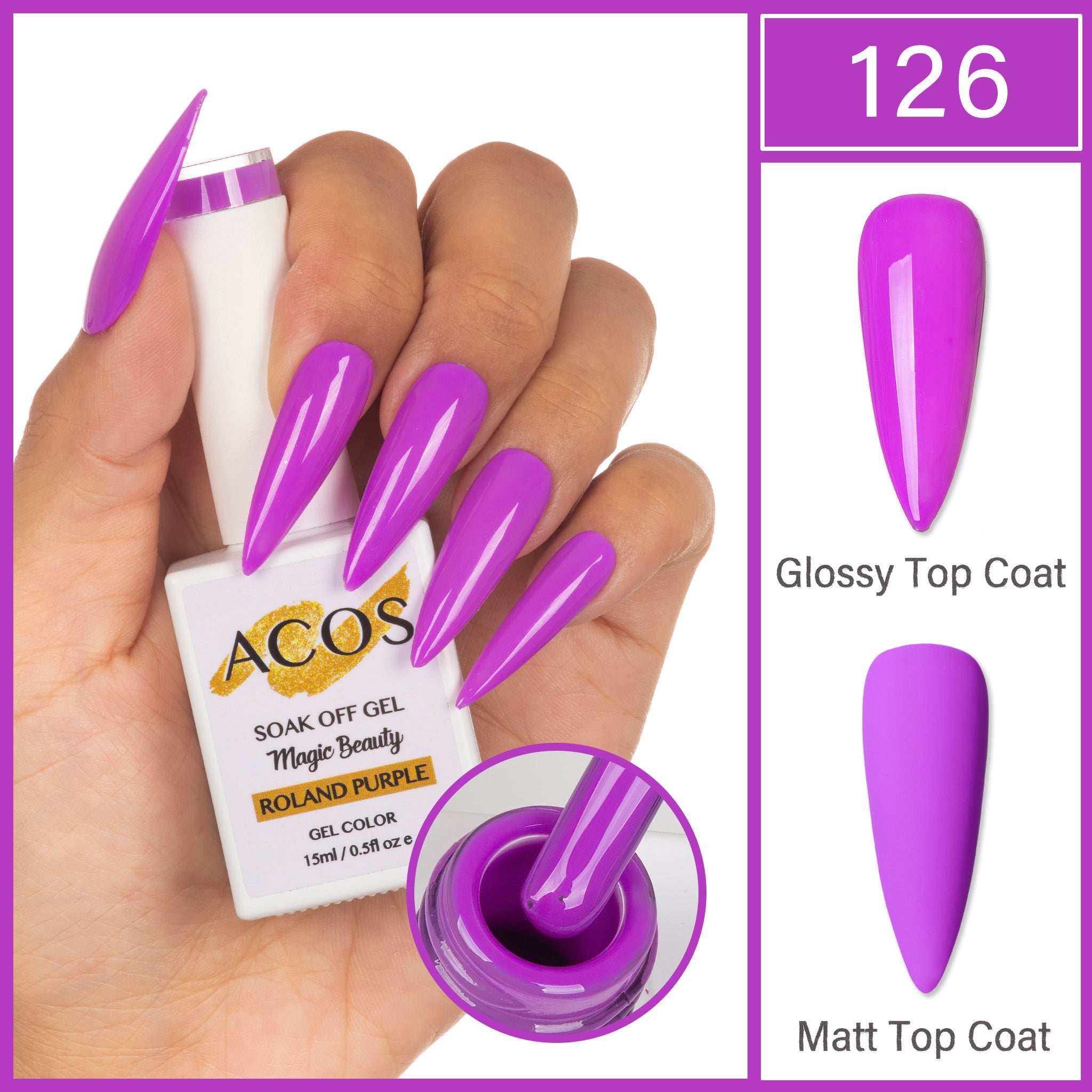 ACOS Magic Beauty Gel Polish Colour Roland Purple(126) - Lashmer