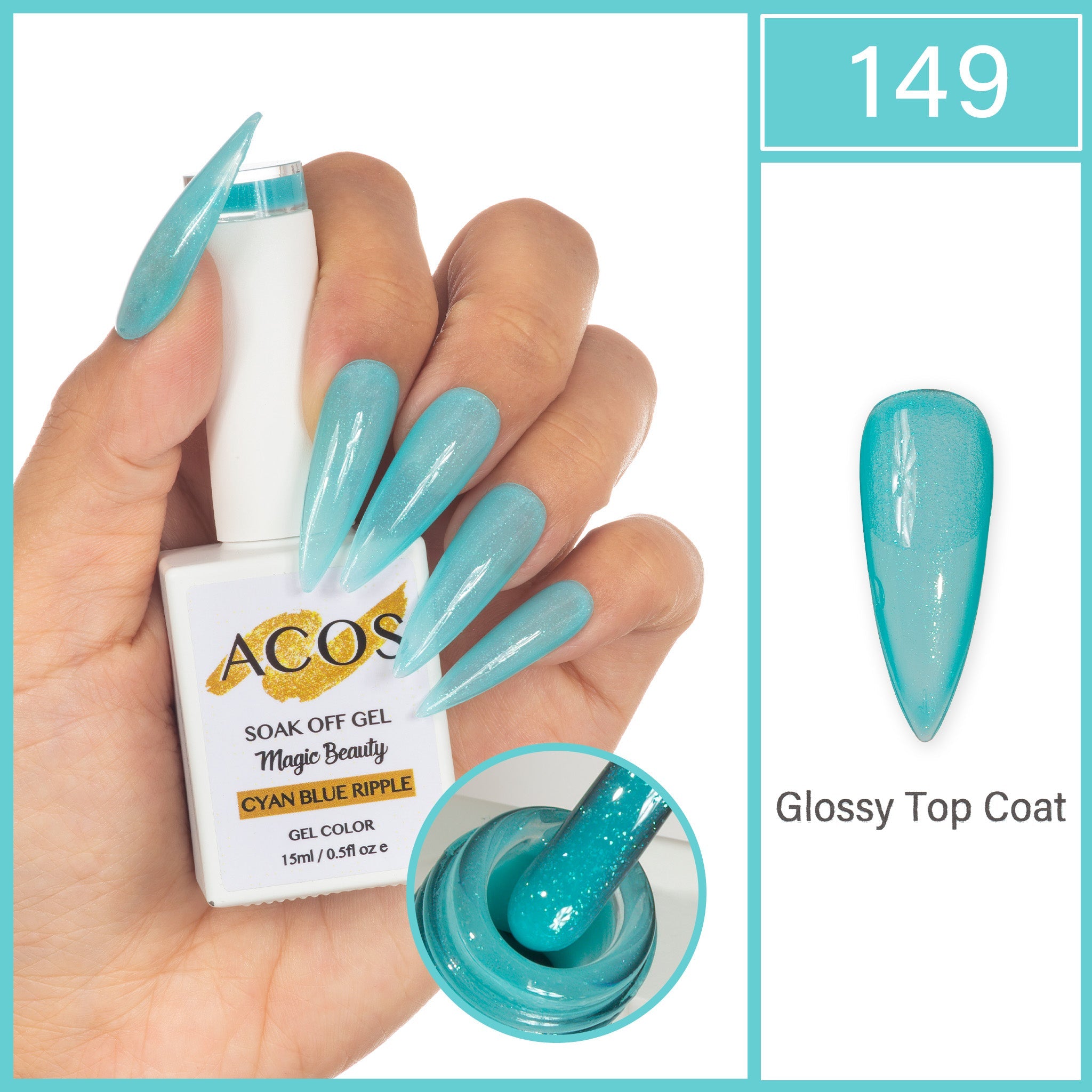 ACOS Magic Beauty Gel Polish Cyan Blue Ripple(149) - Lashmer
