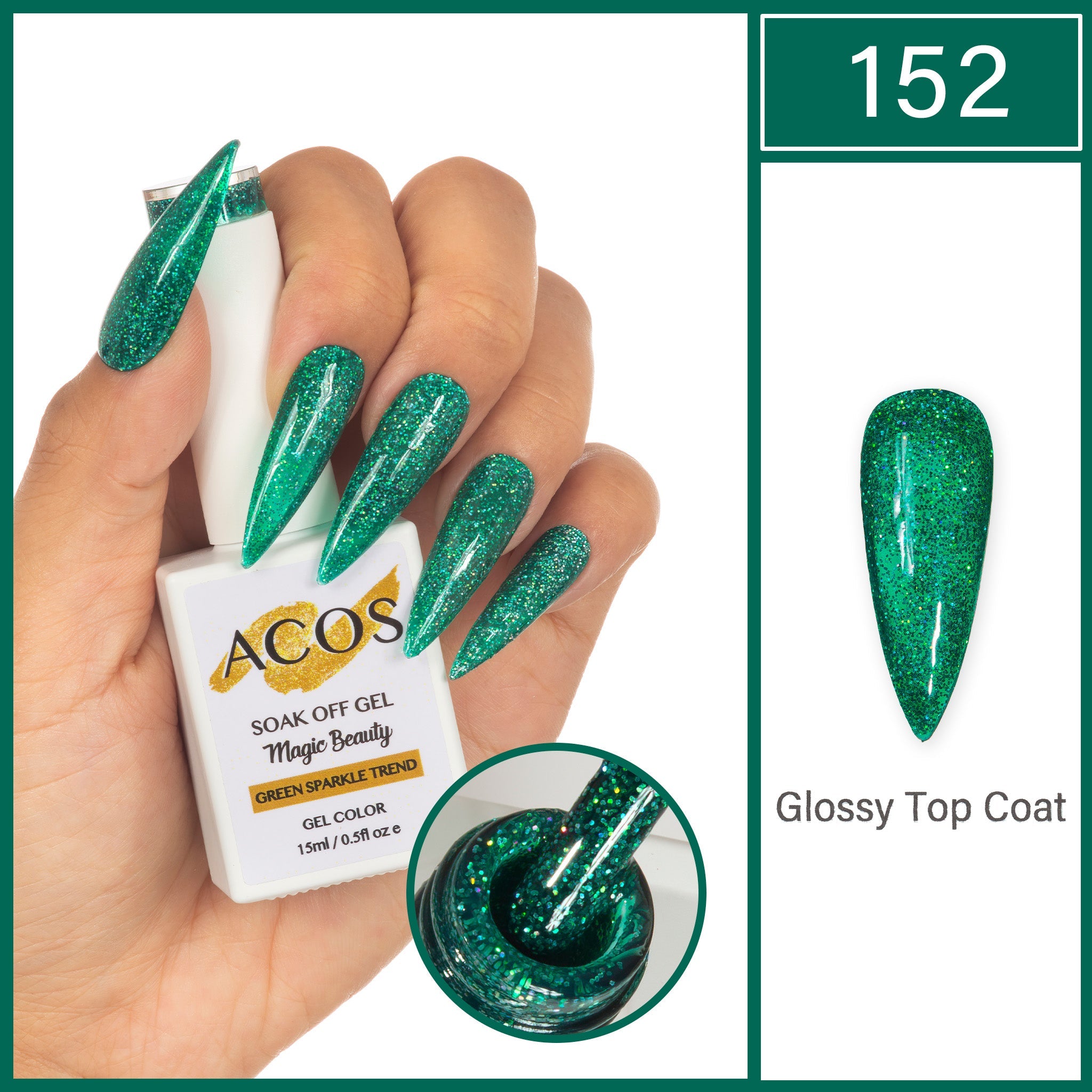 ACOS Magic Beauty Gel Polish Green Sparkle Trend(152) - Lashmer