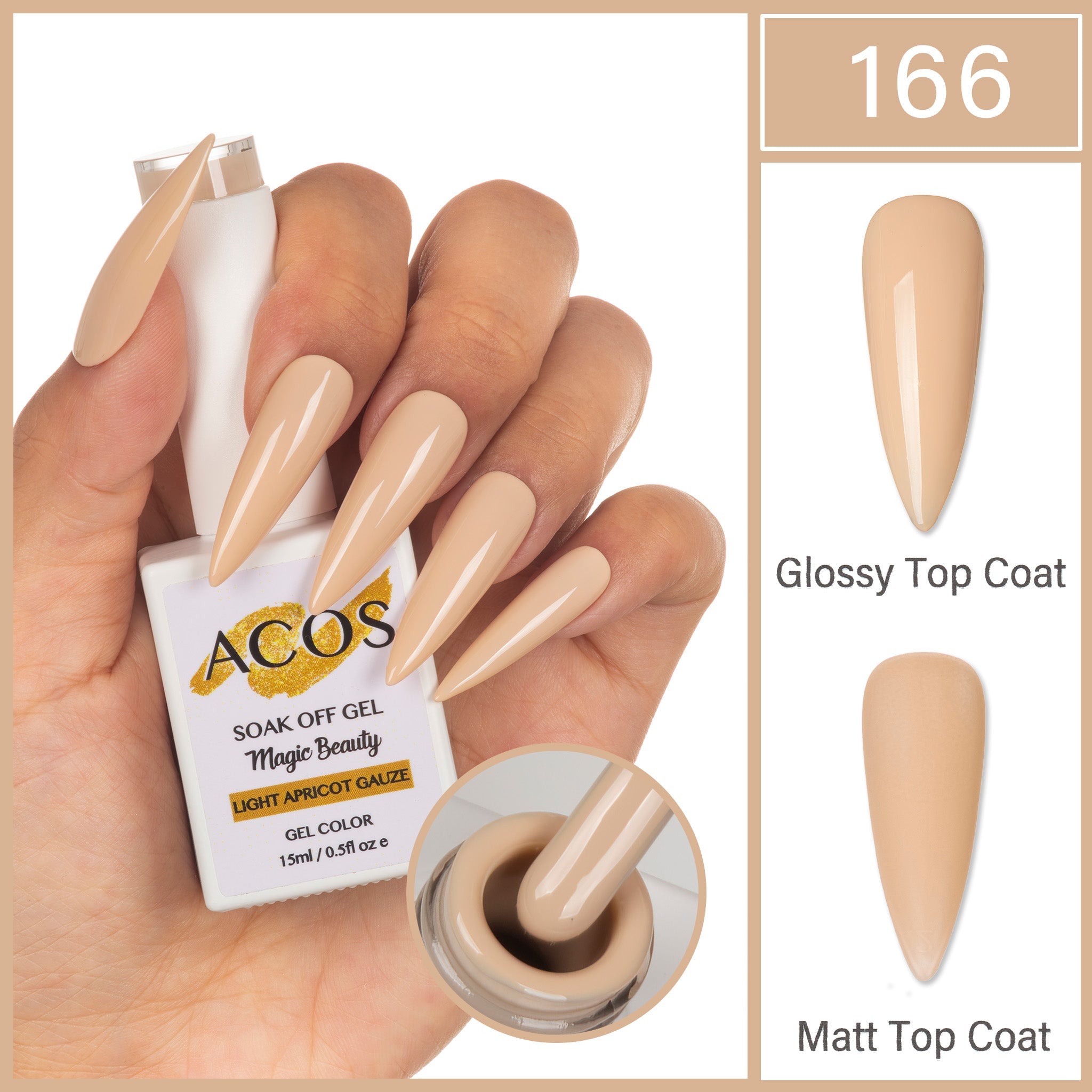 ACOS Magic Beauty Gel Polish Colour Light Apricot Gauze(166) - Lashmer