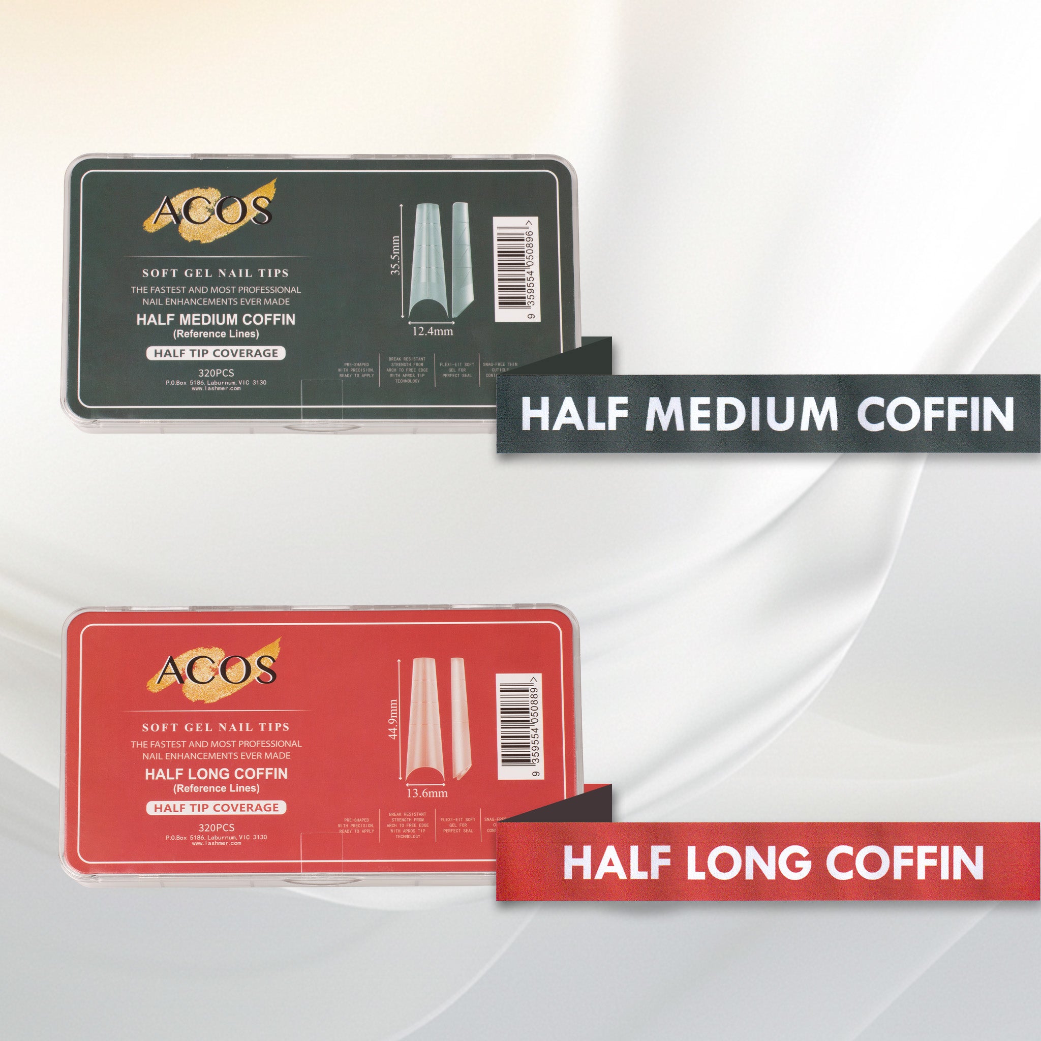 ACOS Soft Gel Nail Tips (Half Tip with lines) -Coffin (312pcs/box) - Lashmer