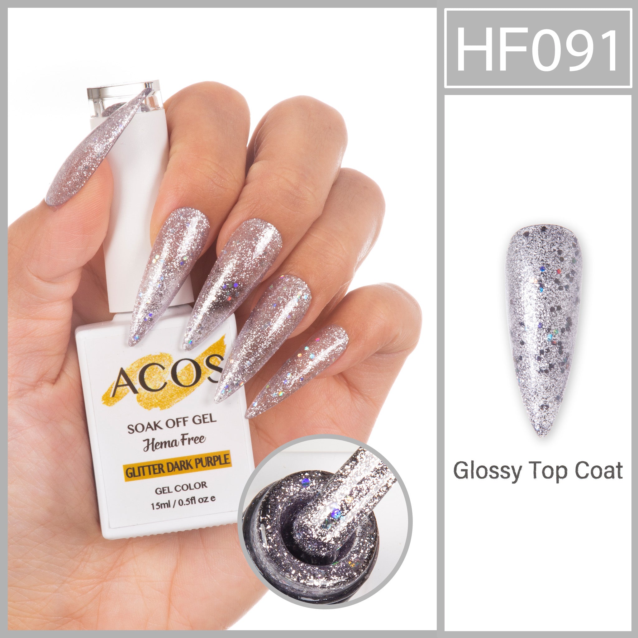 ACOS Hema Free Gel Colour GLITTER DARK PURPLE (091) - Lashmer