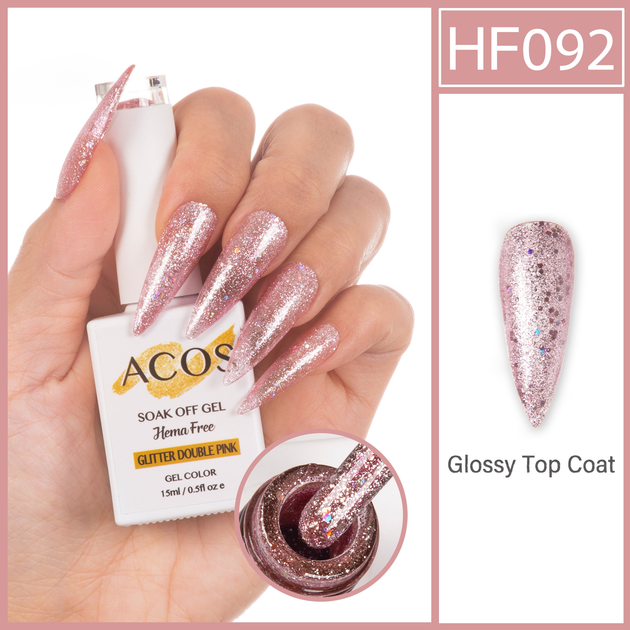 ACOS Hema Free Gel Colour GLITTER DOUBLE PINK (092) - Lashmer