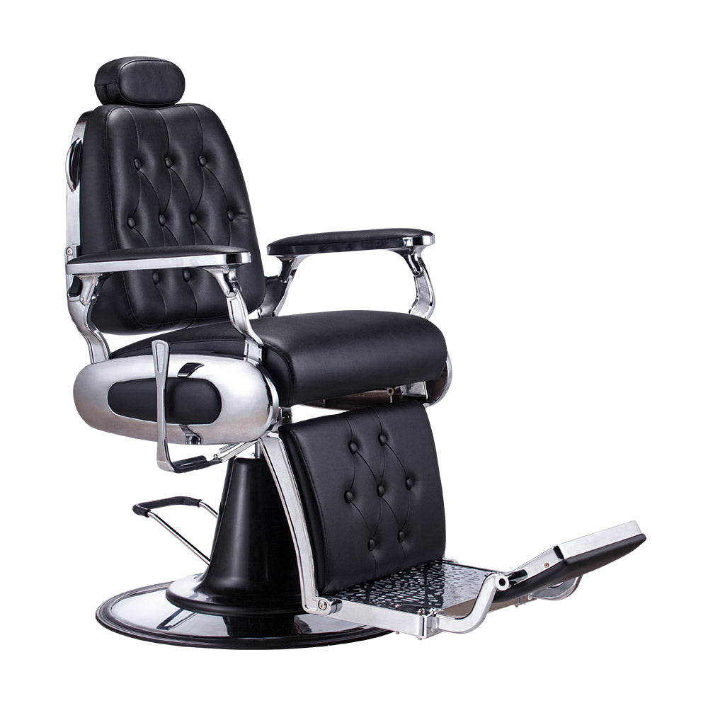 Buttoned barber chair black with chrome ascents