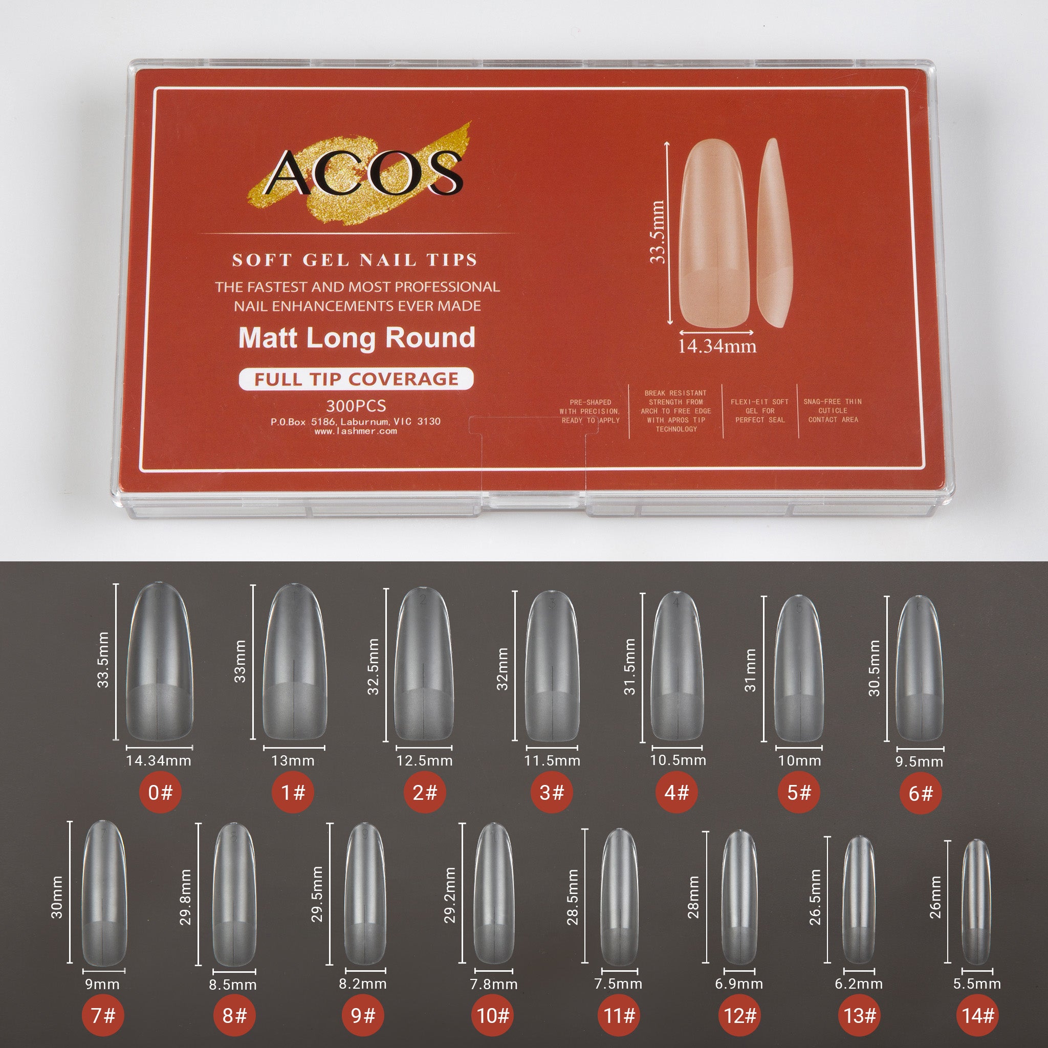 ACOS Soft Gel Nail Tips -Matt Long Round - Lashmer