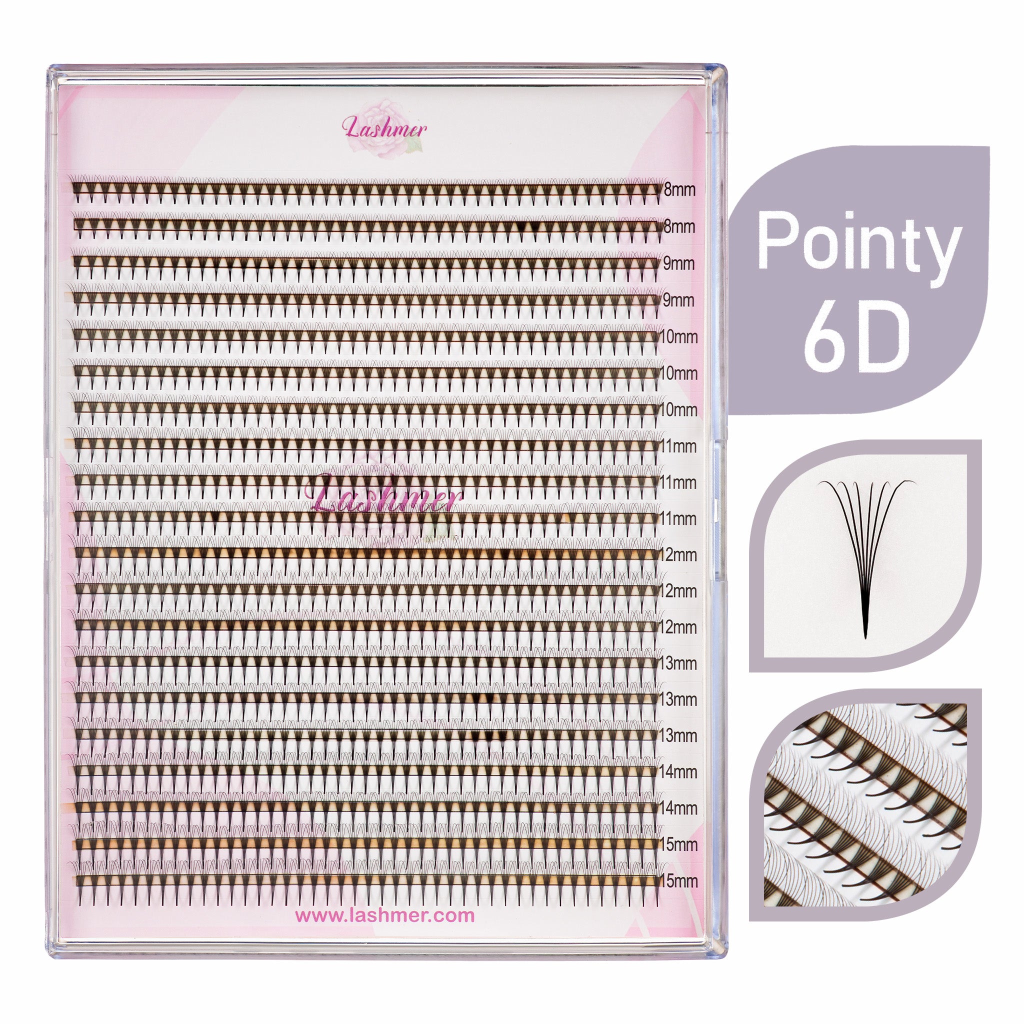Lashmer 6D Ultra Dark Pointy Narrow Fans (900 Fans) - Lashmer