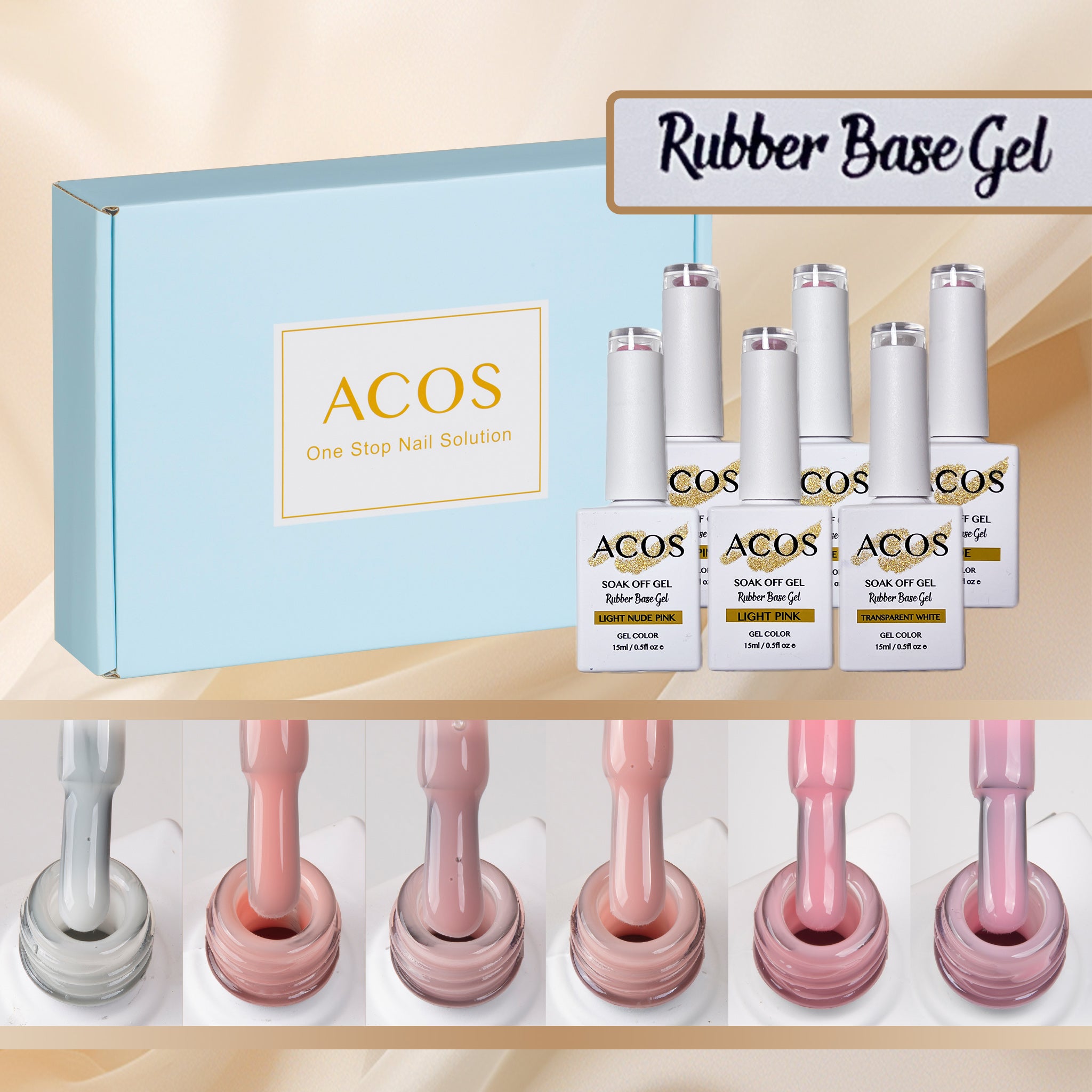 ACOS Rubber Base Soak Off Gel In A Bottle Collection Kit - Lashmer