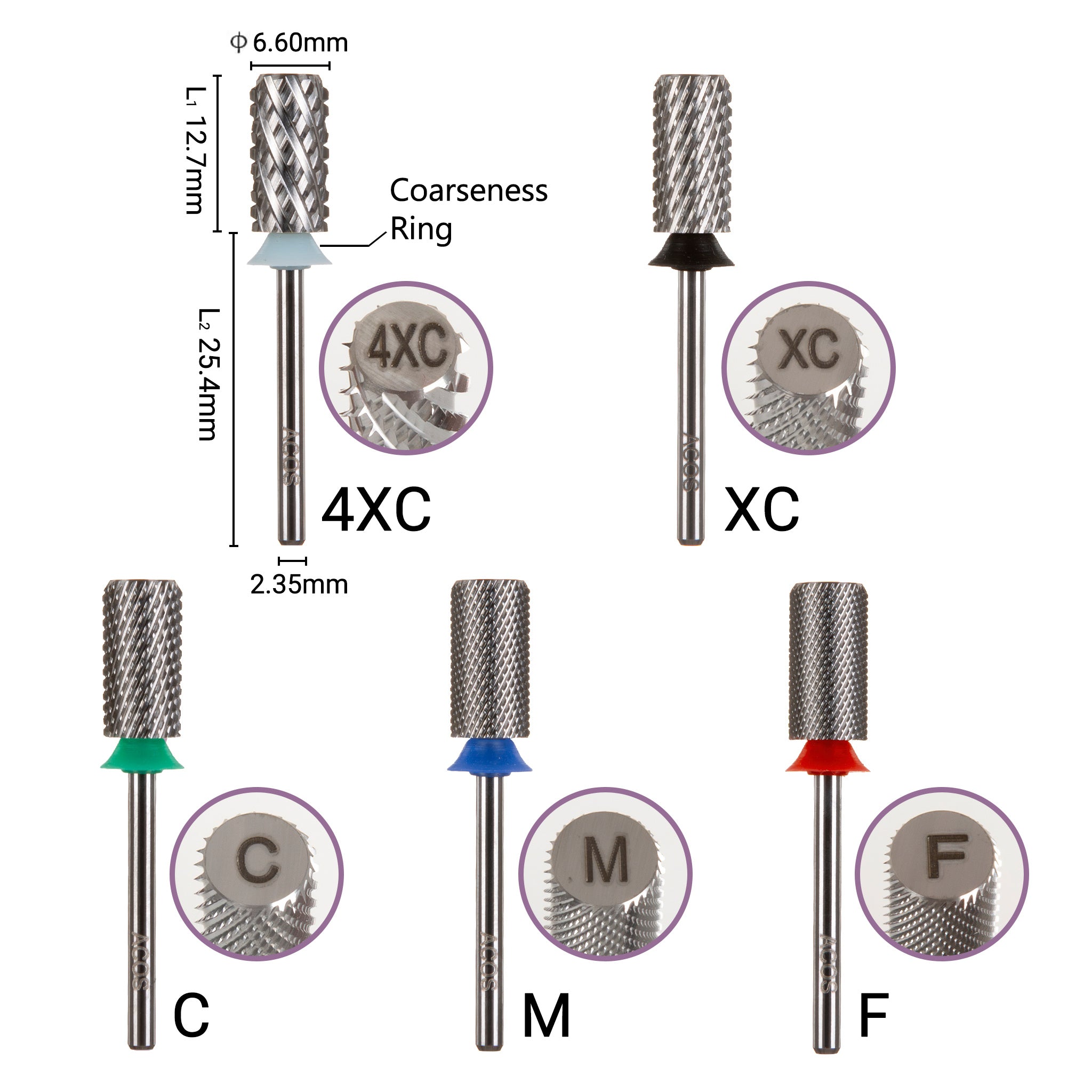 ACOS 6.6mm Large Barrel Straight Cut Tungsten Carbide Nail Drill Bits - Lashmer