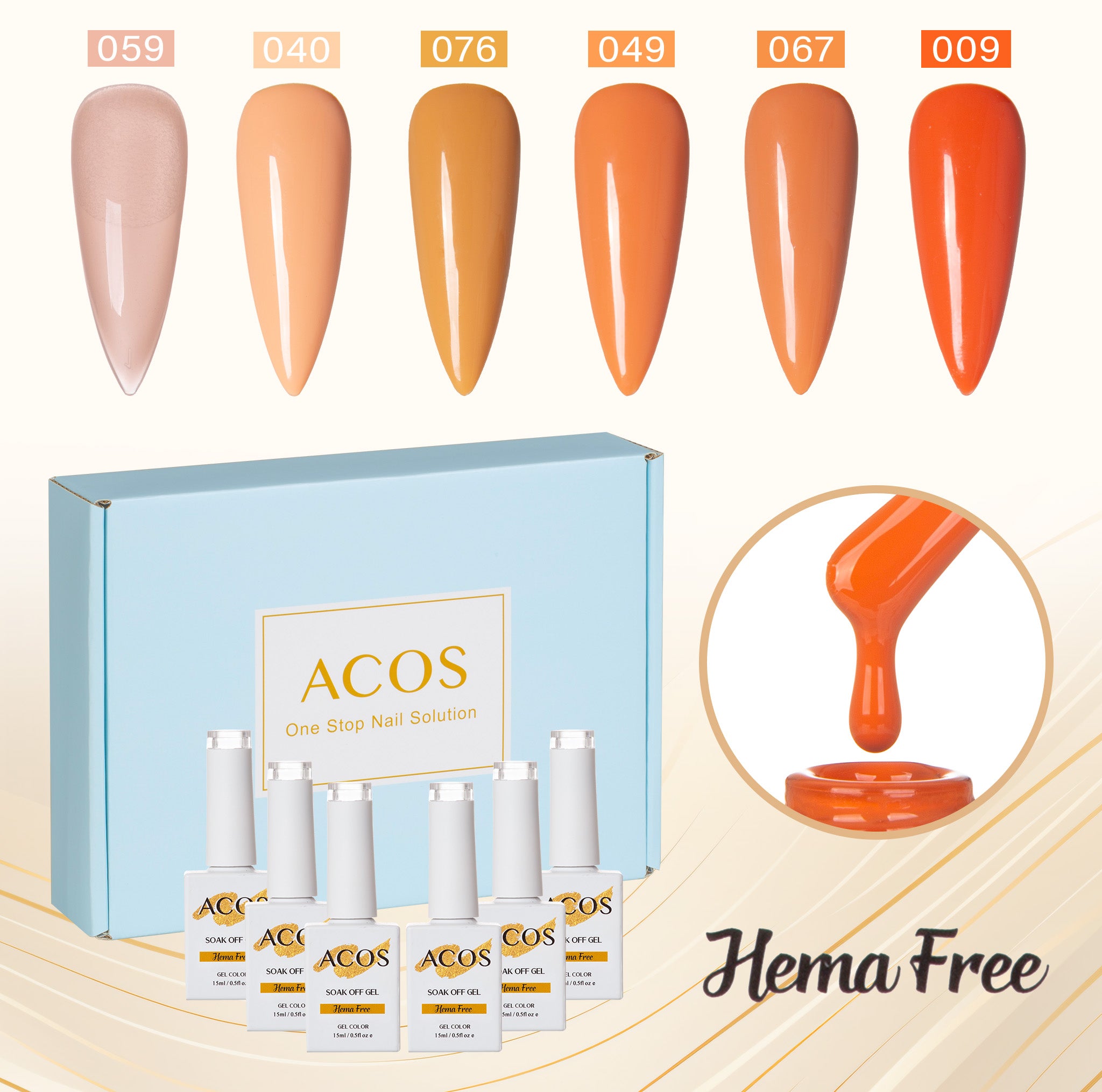 ACOS Hema Free Gel Polish 6pcs Set (Orange Colour ) - Lashmer