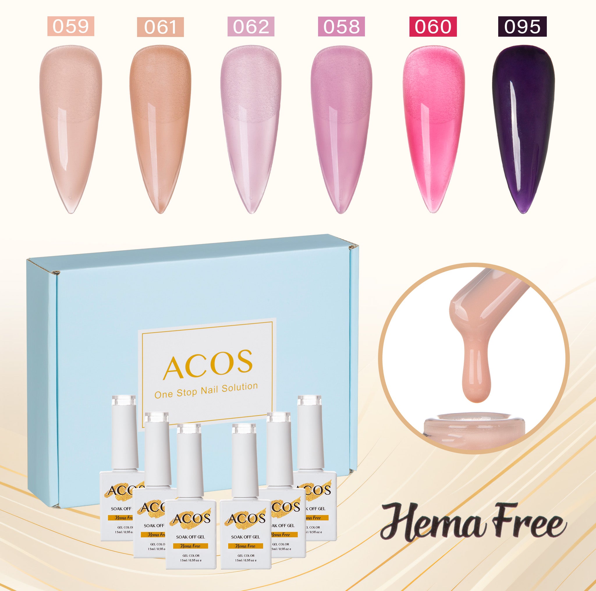 ACOS Hema Free Gel Polish 6pcs Set (Transparent Colour ) - Lashmer