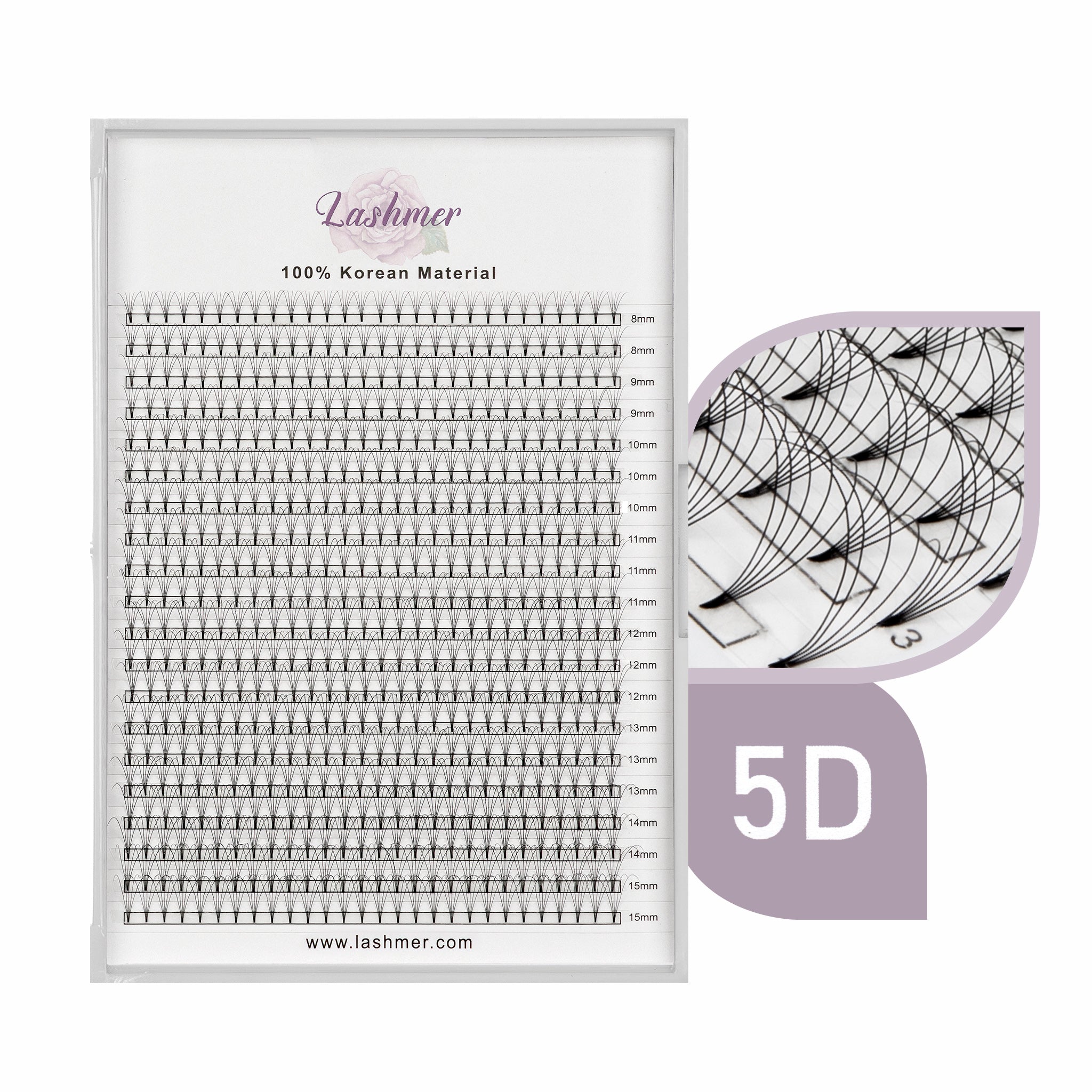 XL tray-Short Stem Premade Fans | Lashmer | C, D Curl--5D - 20 Lines - 440 Fans, Ultra Black - Lashmer