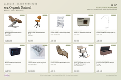 Organic Natural package product schedule with included furniture and optional lounge