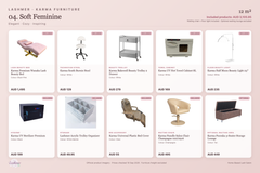 Soft Feminine package product schedule with included furniture and optional lounge