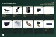 Emerald Art Deco package product schedule with included furniture and optional lounge