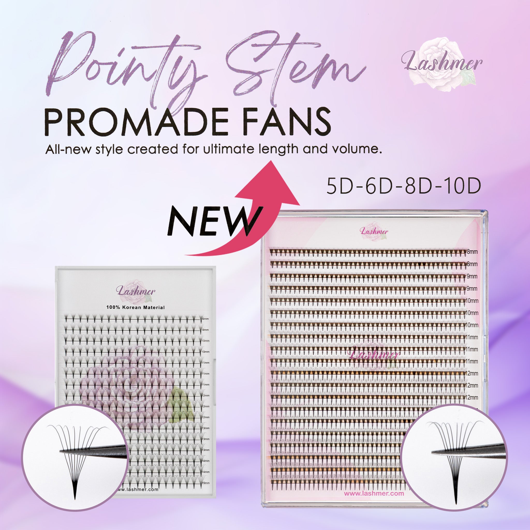 Lashmer 10D Ultra Dark Pointy Narrow Fans (900 Fans) - Lashmer