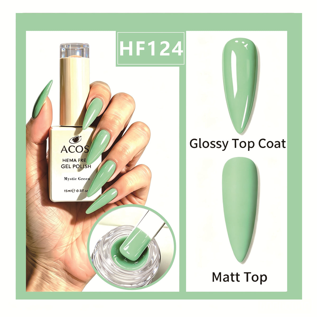 ACOS HEMA-free gel polish in Mystic Green, colour 124