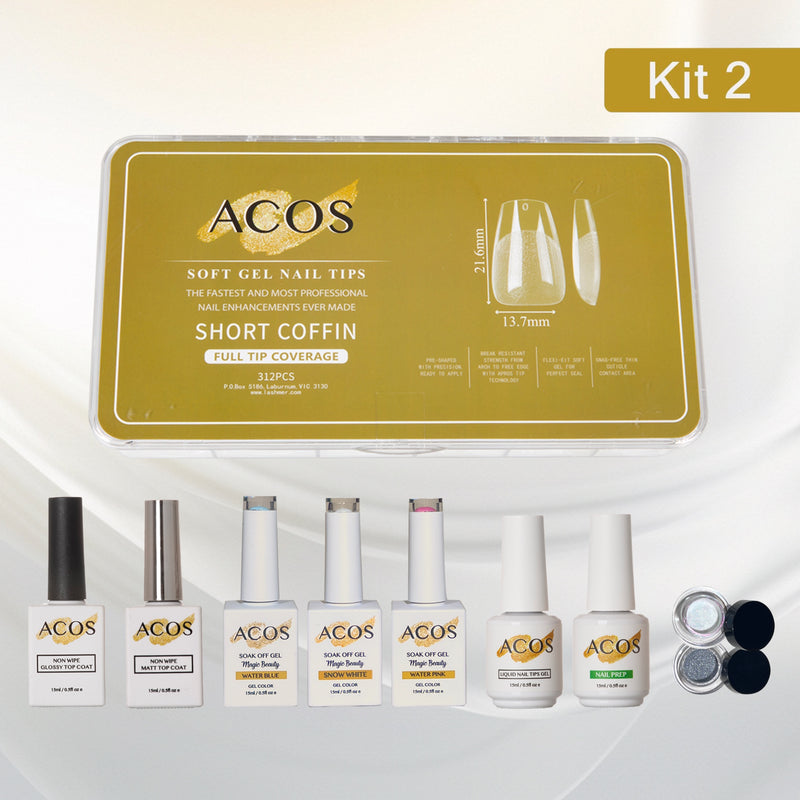 ACOS Soft Gel Press On Nail Kit (Gel color +chrome powder) - Lashmer