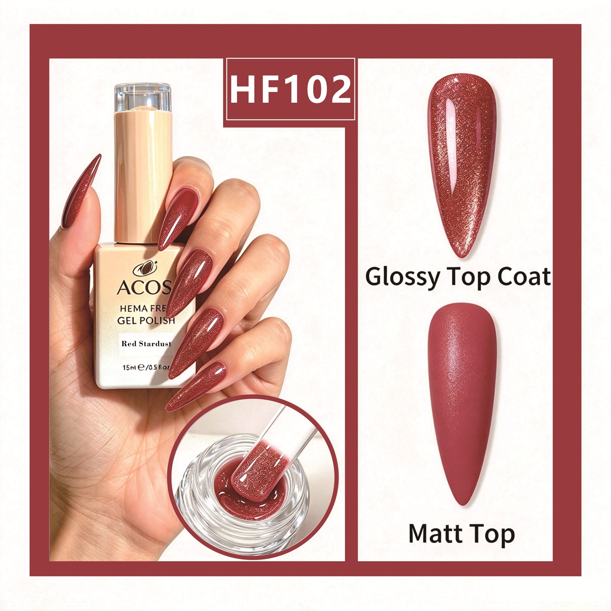 ACOS HEMA-free gel polish in Red Stardust, colour 102